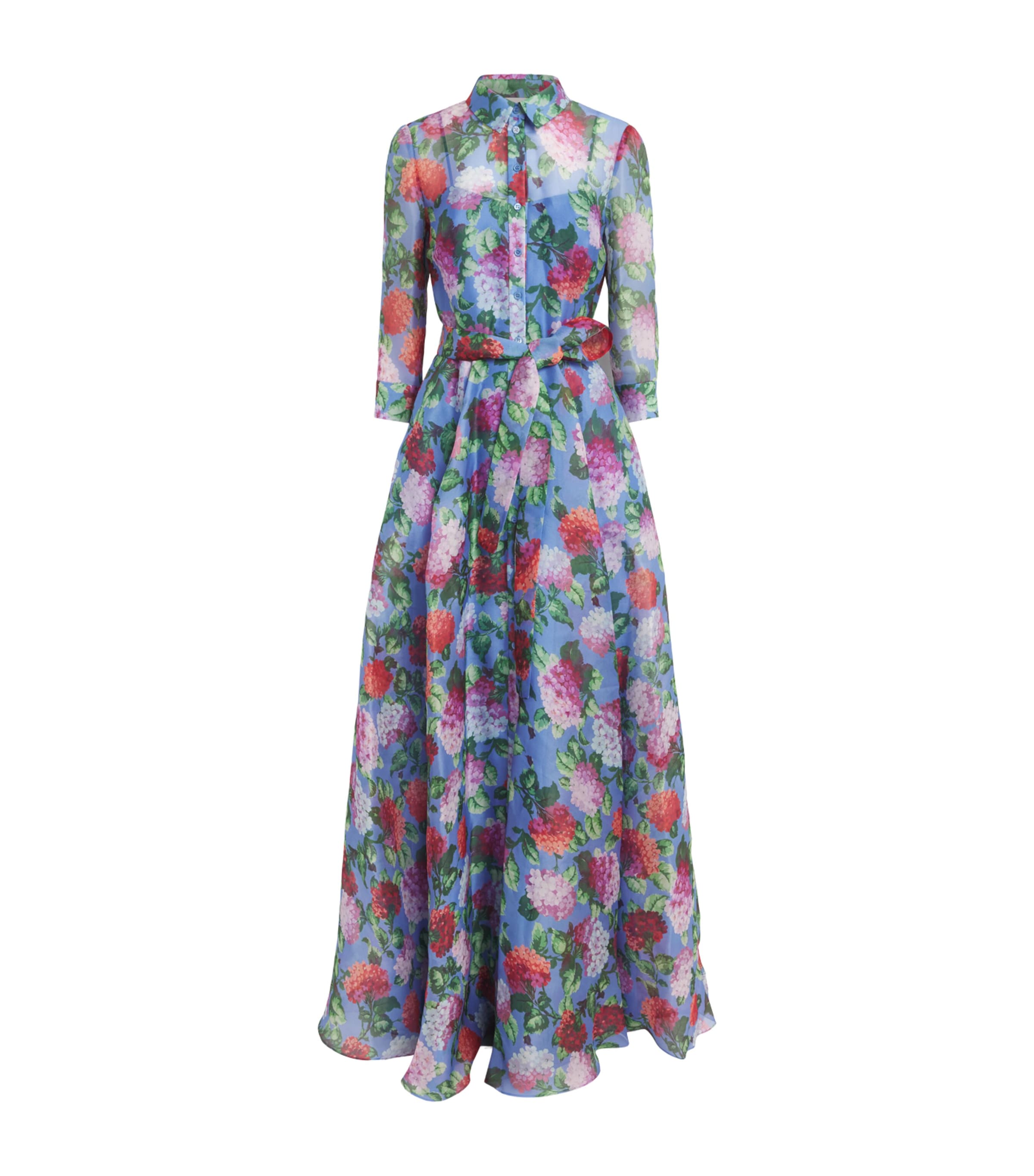 Carolina Herrera Womens Silk Floral Maxi Shirt Dress Isle Blue/multi