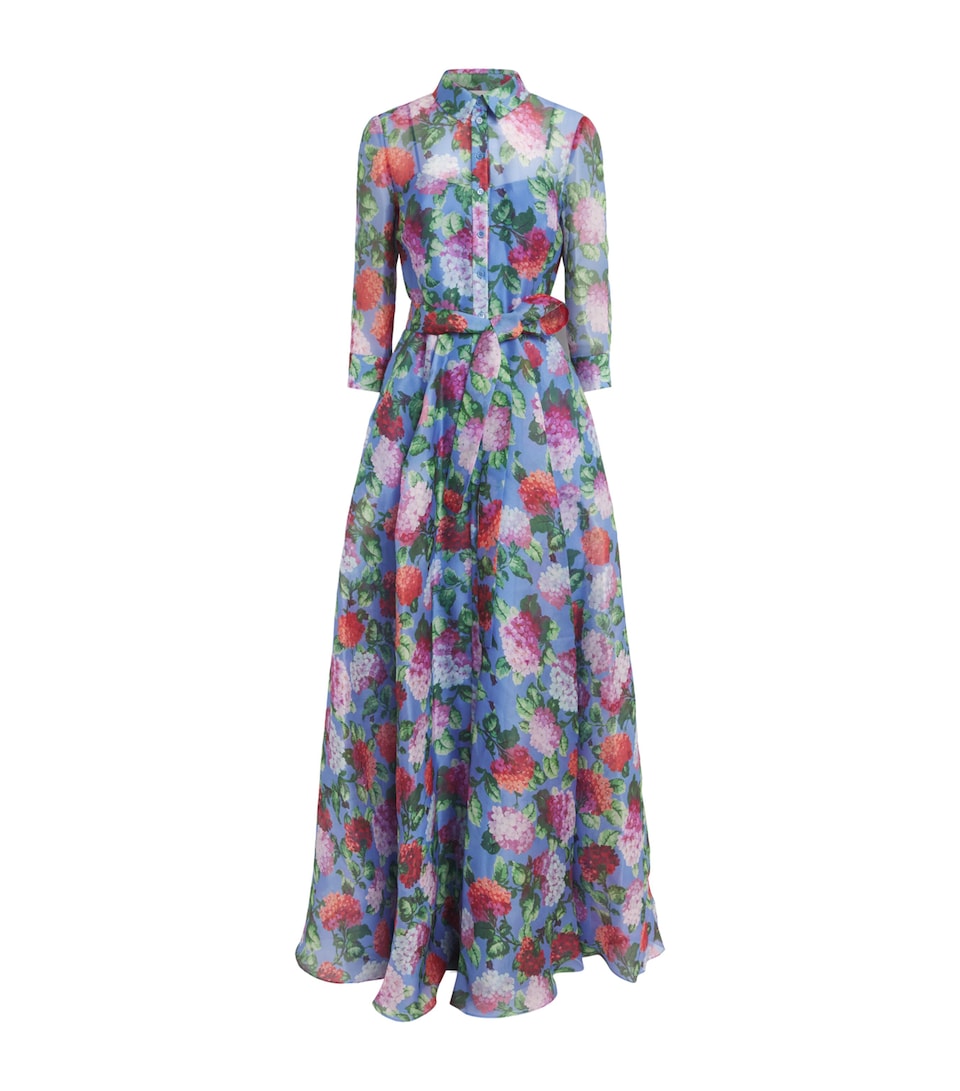 Carolina Herrera Womens Silk Floral Maxi Shirt Dress Isle Blue/multi