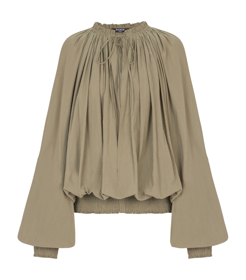 Balmain Womens Cotton Peasant Blouse Vert Pale