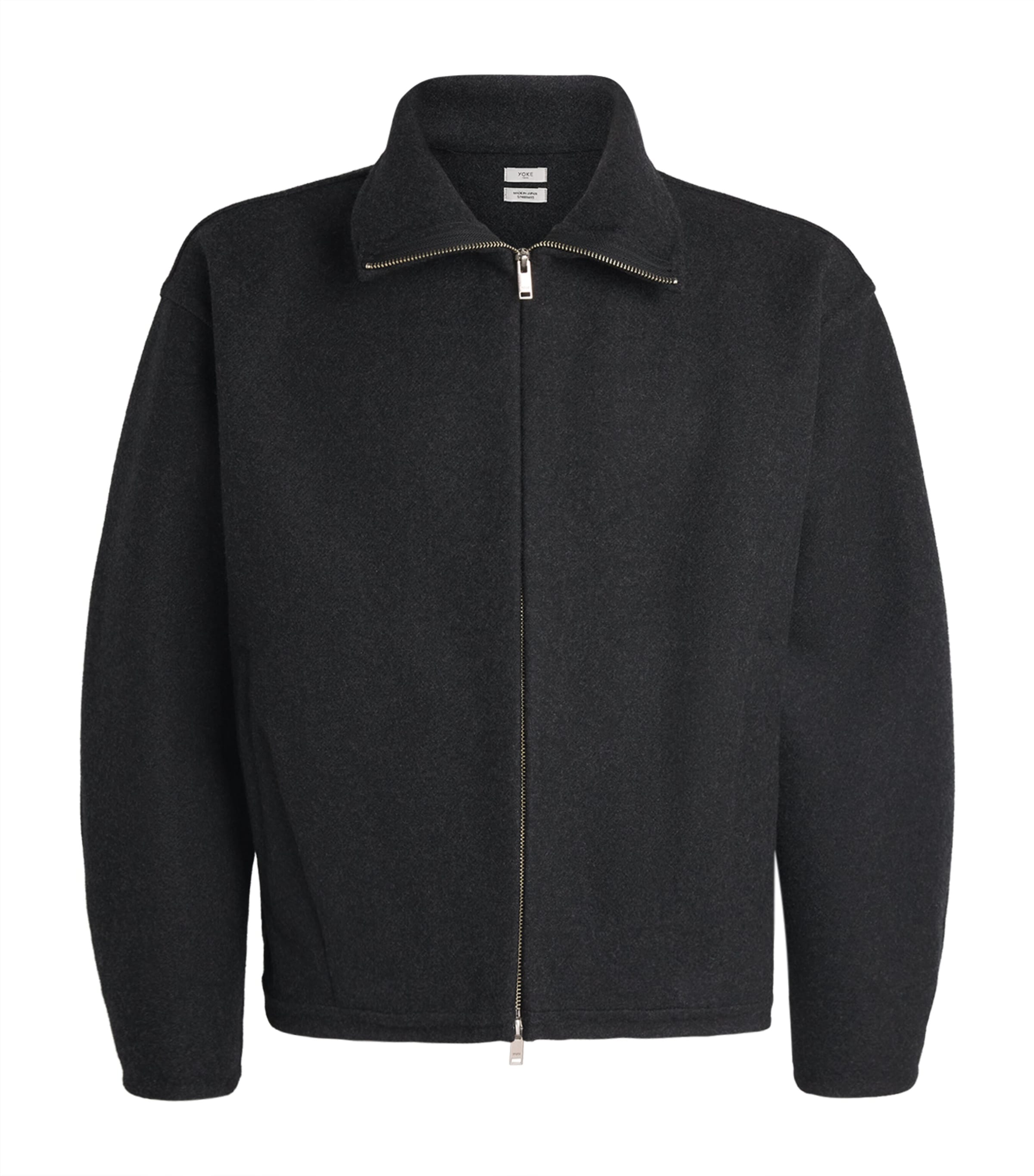 YOKE Mens Wool-Cashmere Bomber Jacket Charcoal