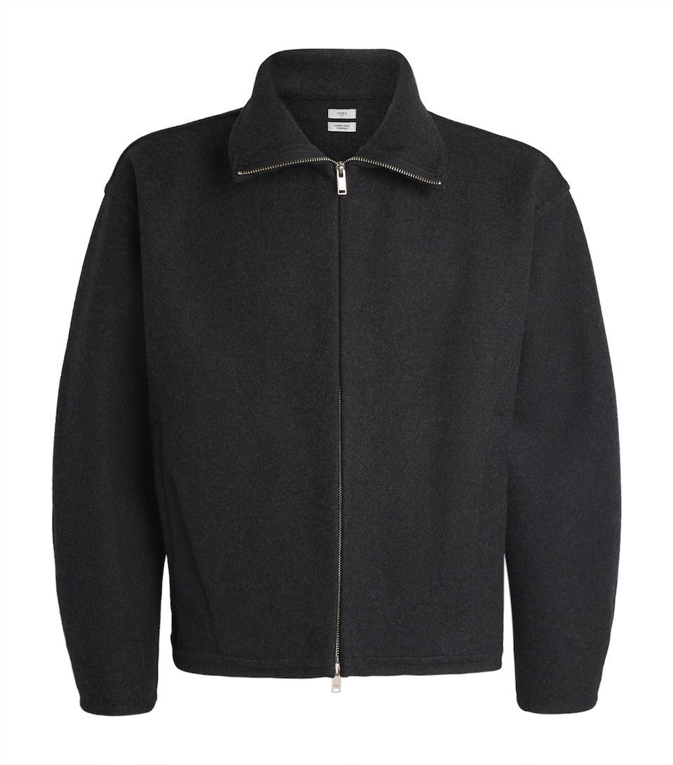 YOKE Mens Wool-Cashmere Bomber Jacket Charcoal
