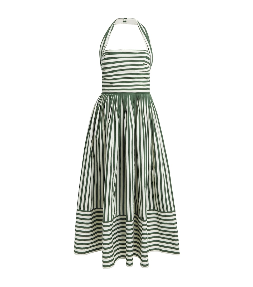 Carolina Herrera Womens Cotton-Blend Stripe Halterneck Midi Dress Ivry Rcng Green