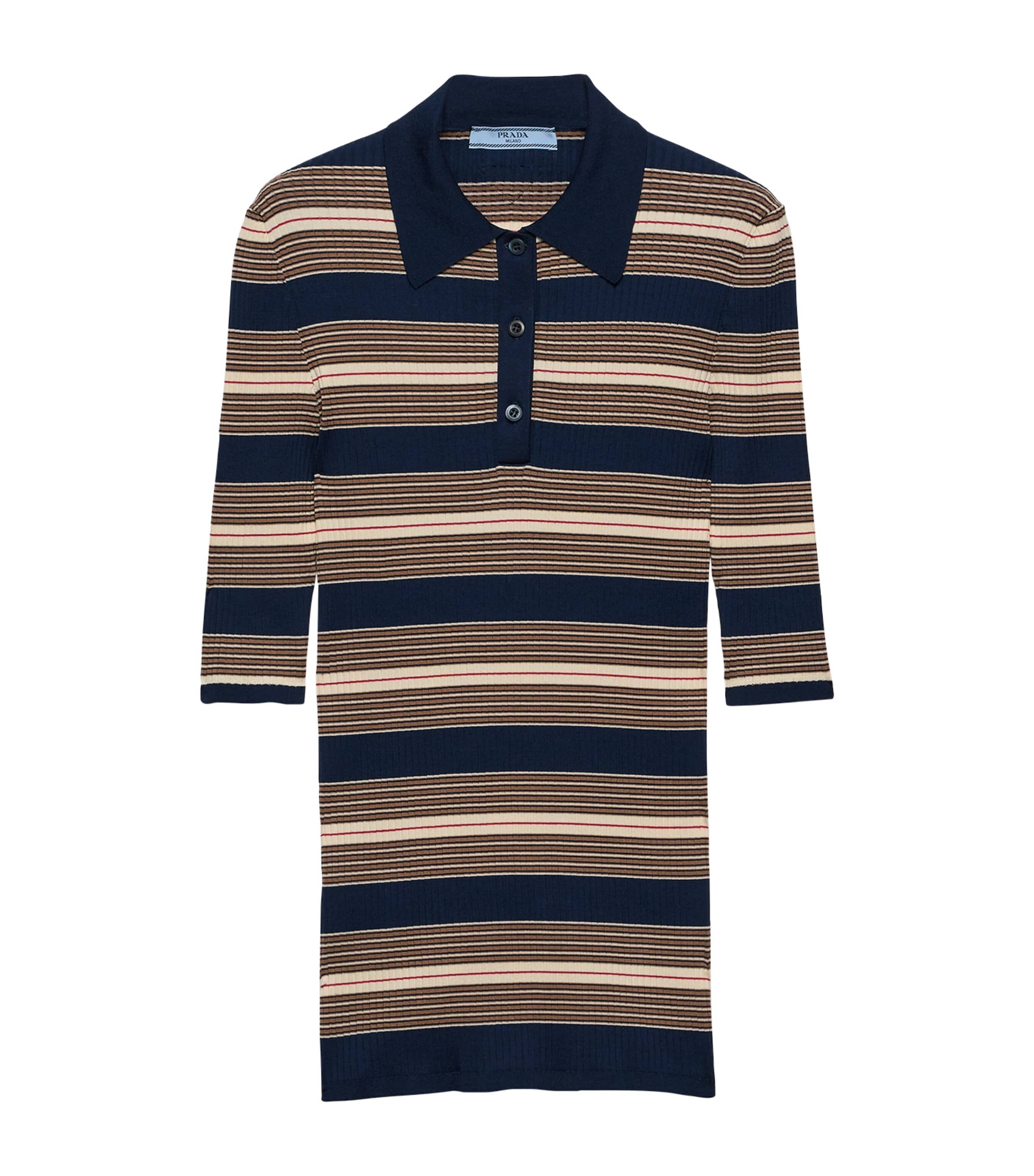 Prada Womens Cotton-Blend Knitted Polo Shirt