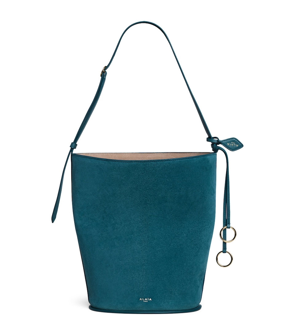 Alaïa Small Suede-Leather Hip Bucket Bag Green Grey