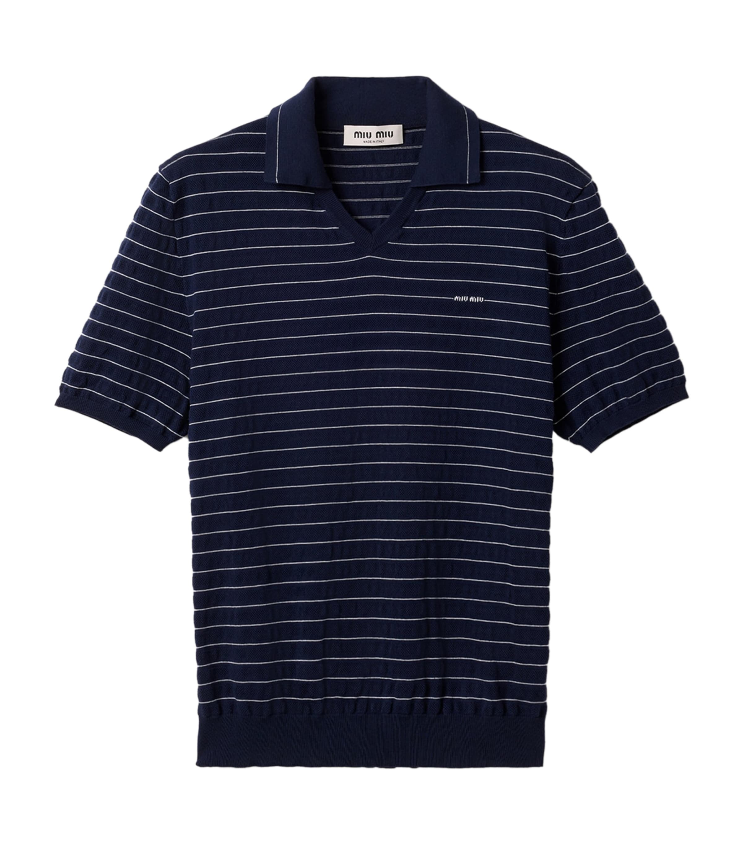 Miu Miu Womens Cotton Stripe Polo Sweater Blue
