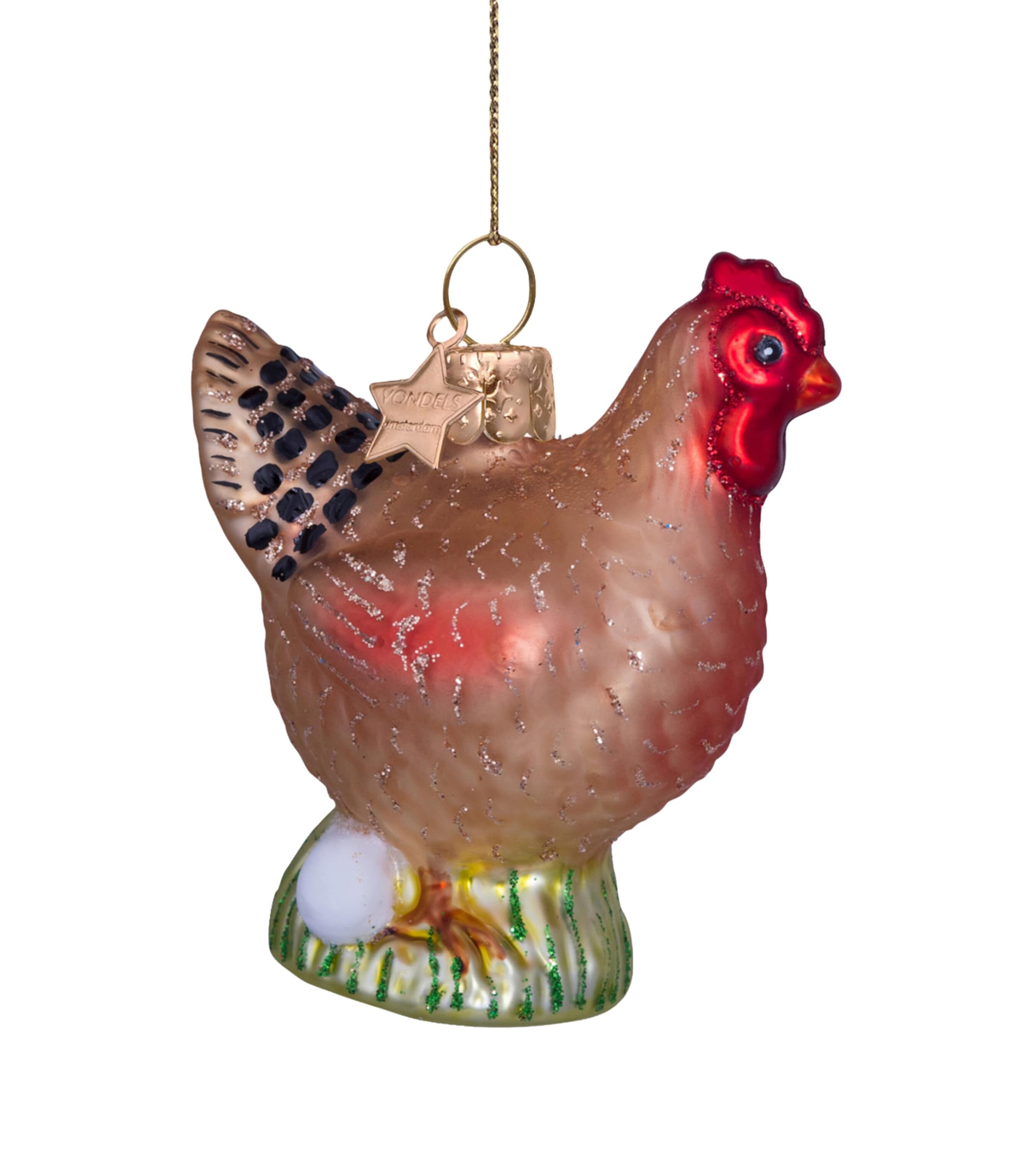Harrods Glass Chicken Tree Decoration Brown