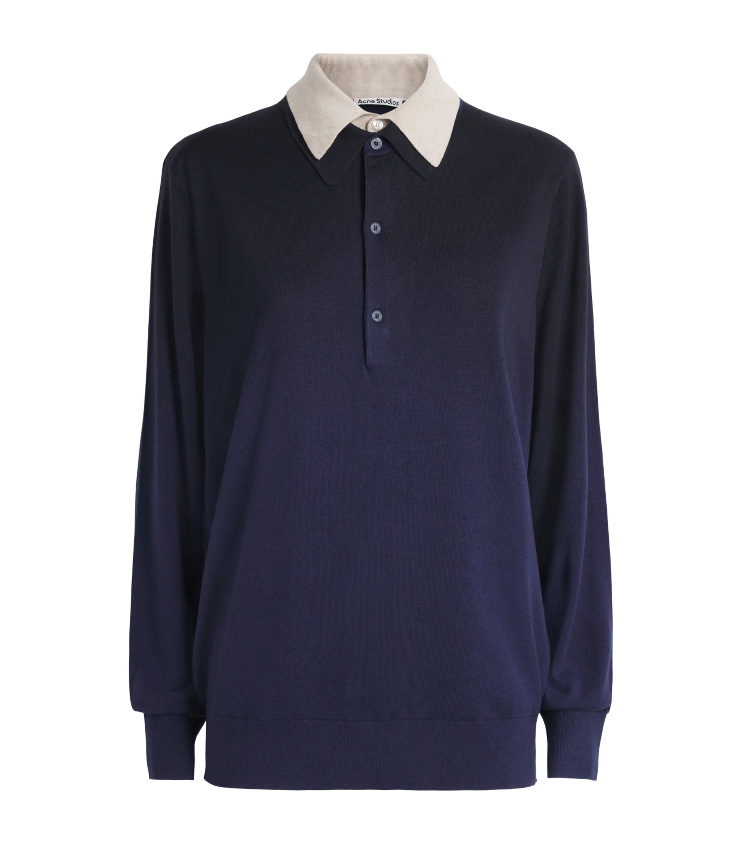 Acne Studios Womens Silk-Wool-Cashmere Layered Polo Sweater Navy