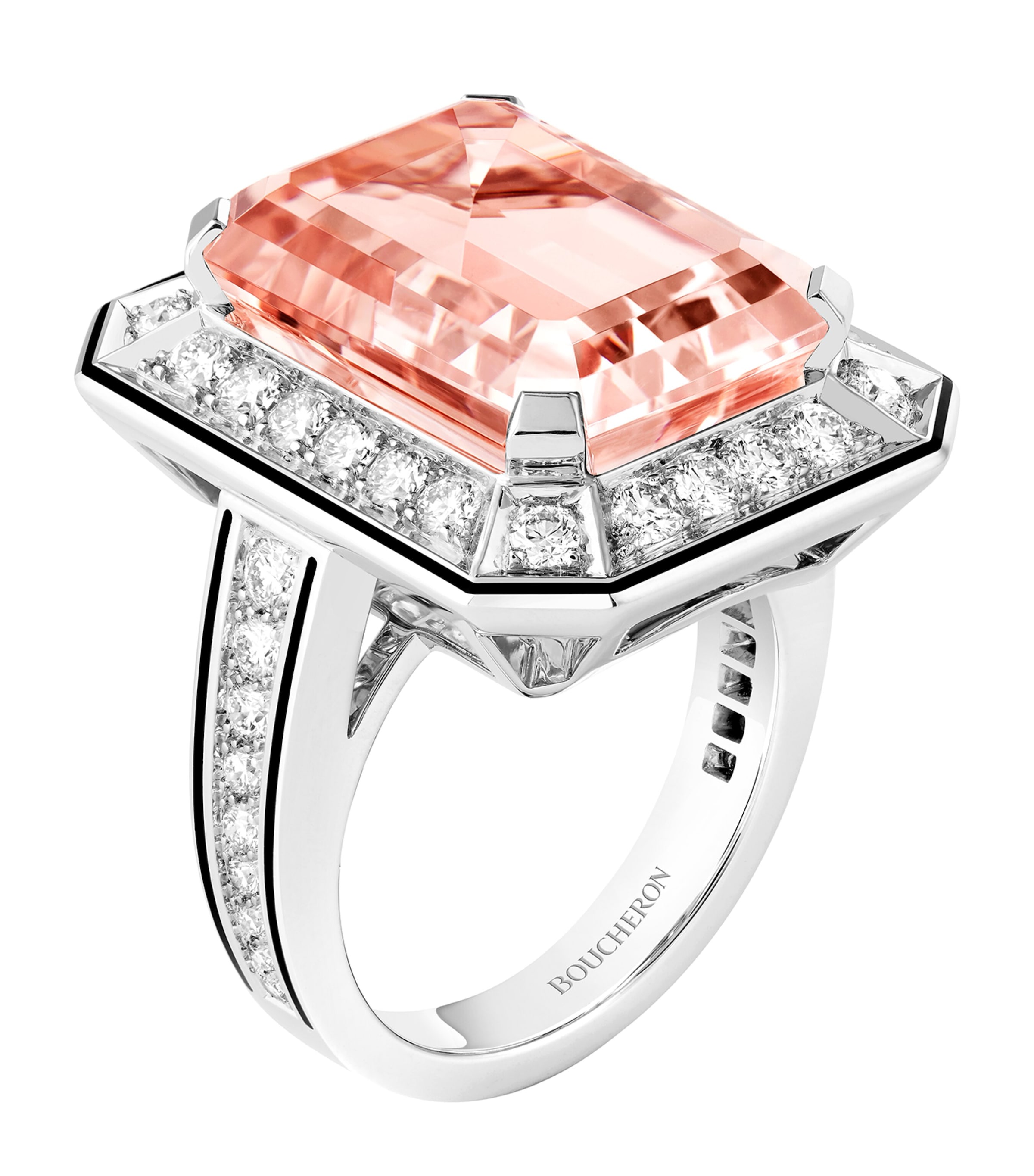 Boucheron White Gold, Diamond and Morganite Vendôme Liseré Ring Morganite