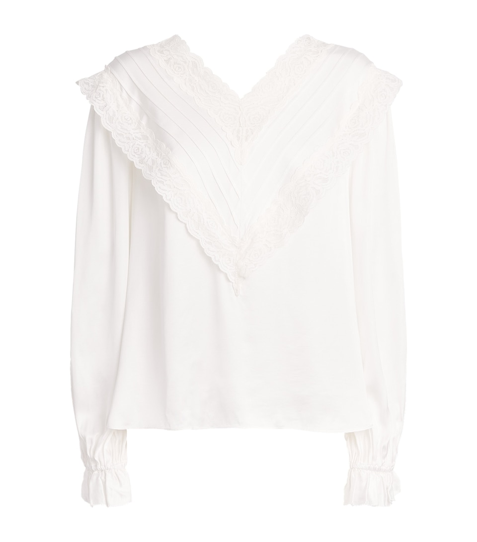 Self-Portrait Womens Satin Lace Blouse Cream