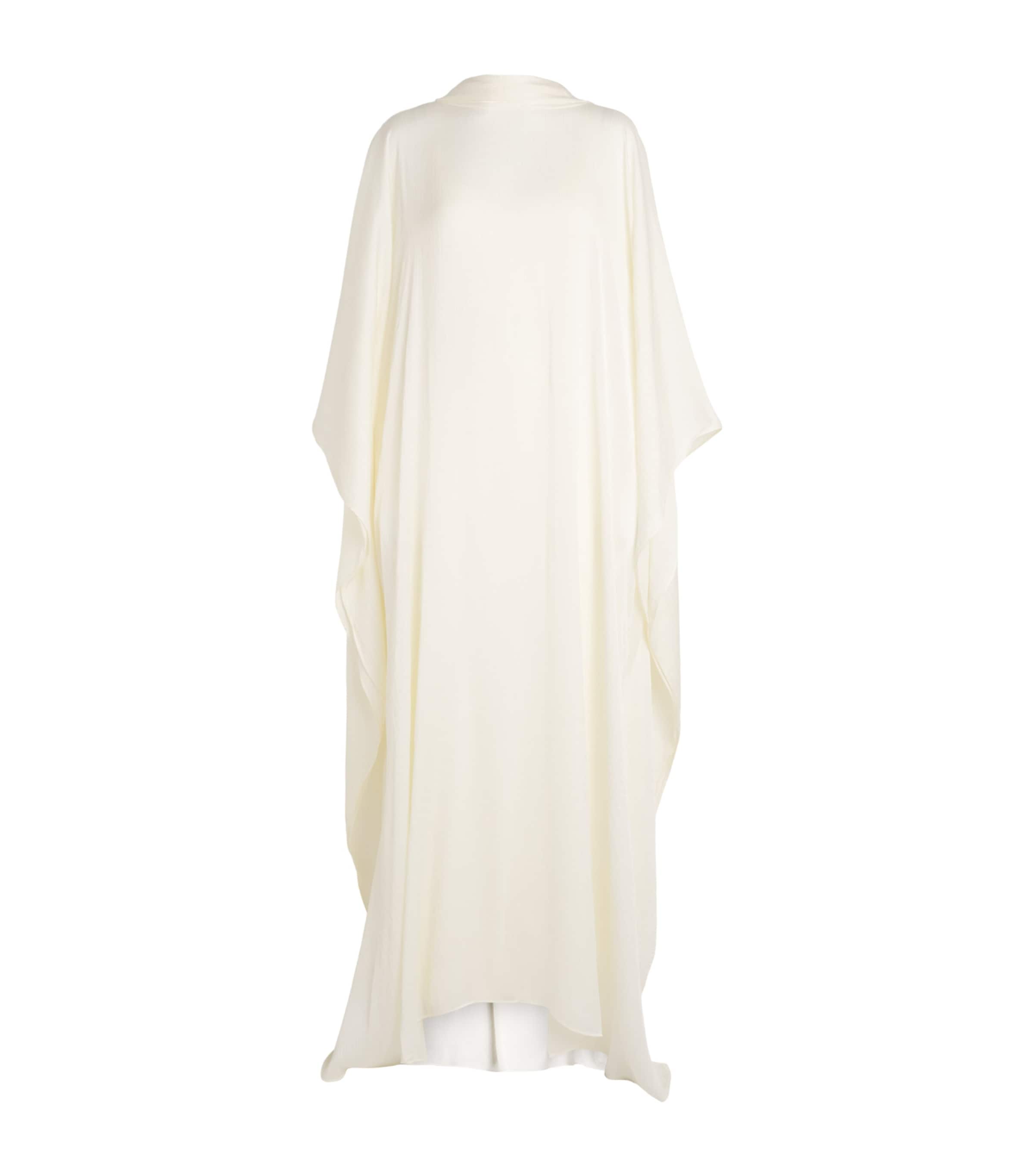 Abadia Womens Chiffon High-Neck Kaftan Cream