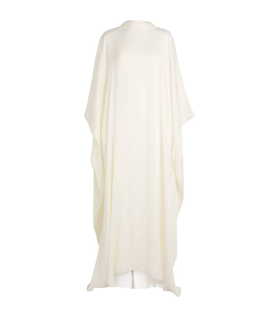 Abadia Womens Chiffon High-Neck Kaftan Cream