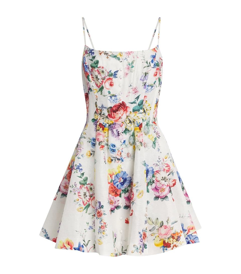 Silk-Linen Floral Mini Dress