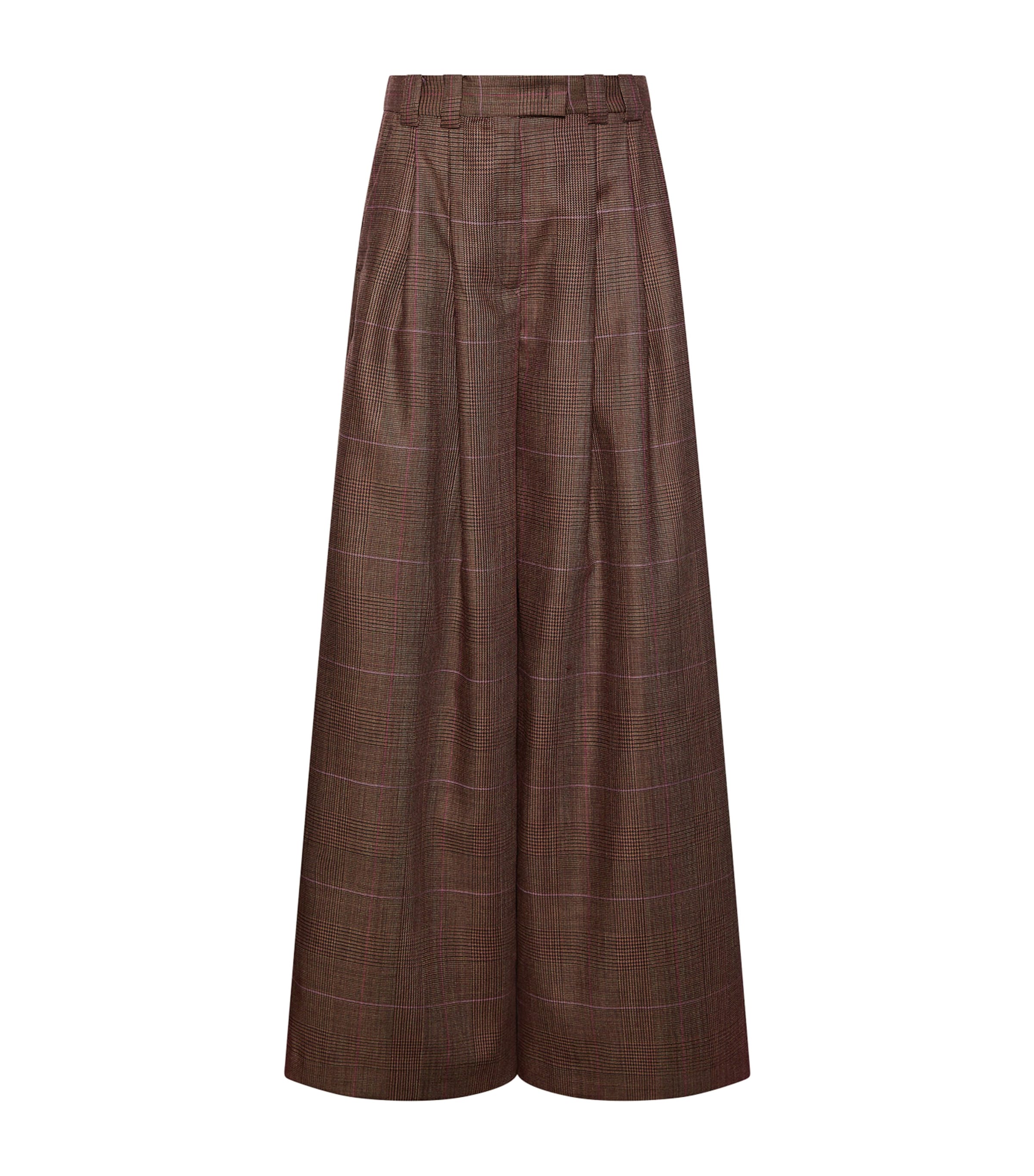 Marella Womens Virgin Wool Pleated Wide-Leg Trousers Brown