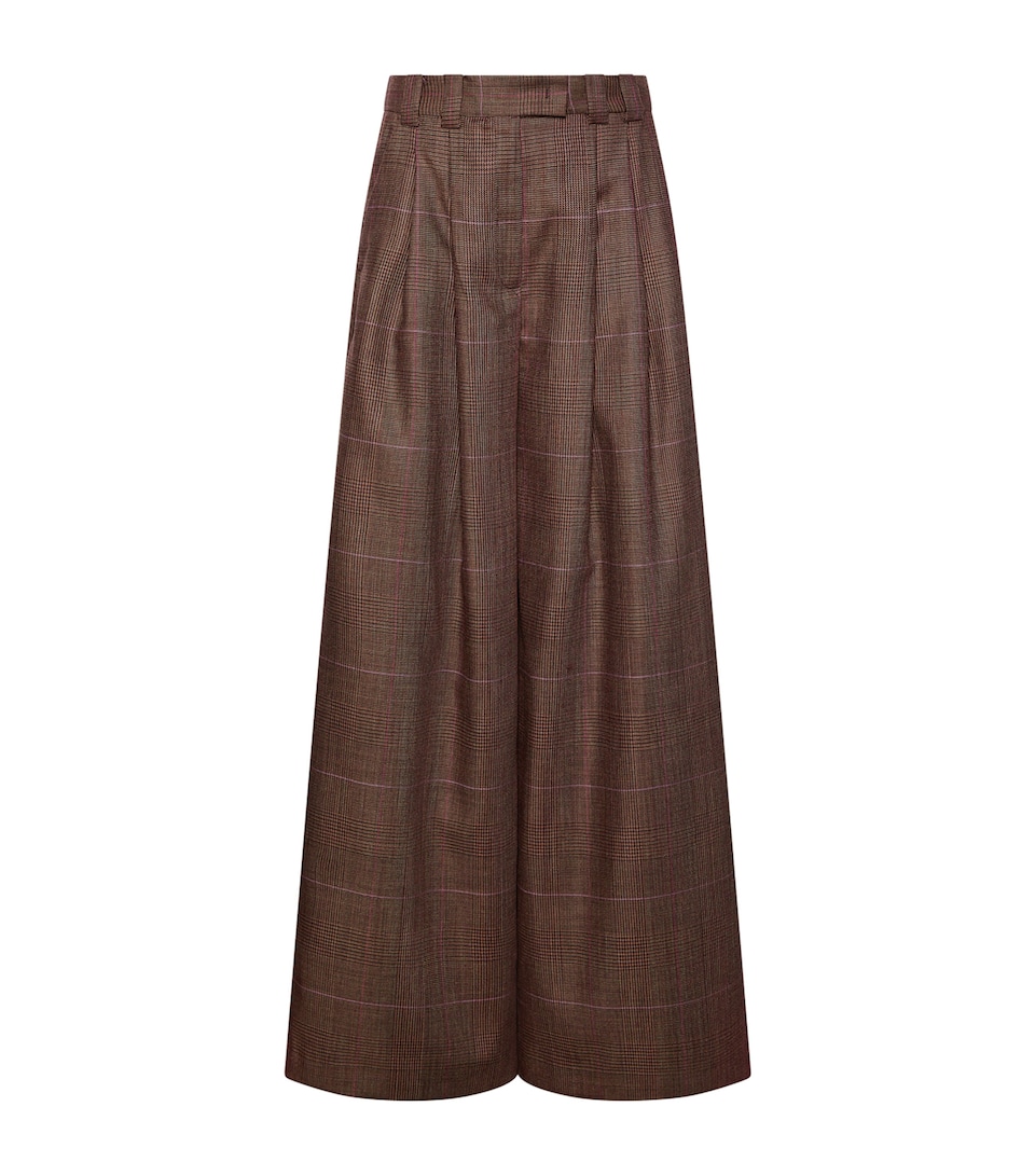 Marella Womens Virgin Wool Pleated Wide-Leg Trousers Brown
