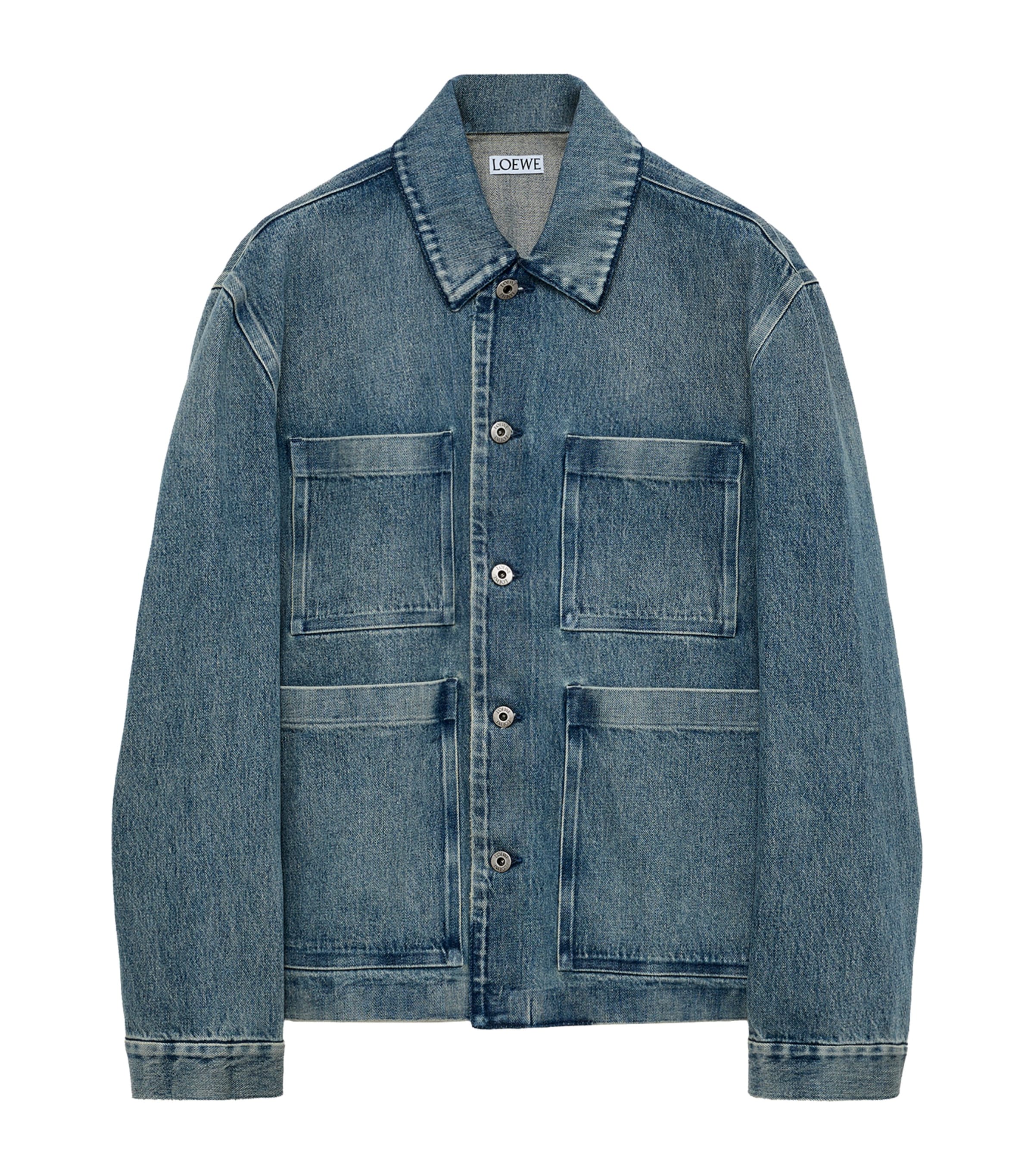 LOEWE Mens Leather-Patch Denim Jacket Denim Blue