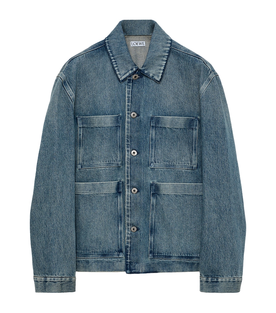 LOEWE Mens Leather-Patch Denim Jacket Denim Blue