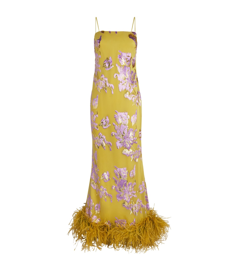 Taller Marmo Womens Floral Polignac Maxi Dress Lavander Gold Kiwi