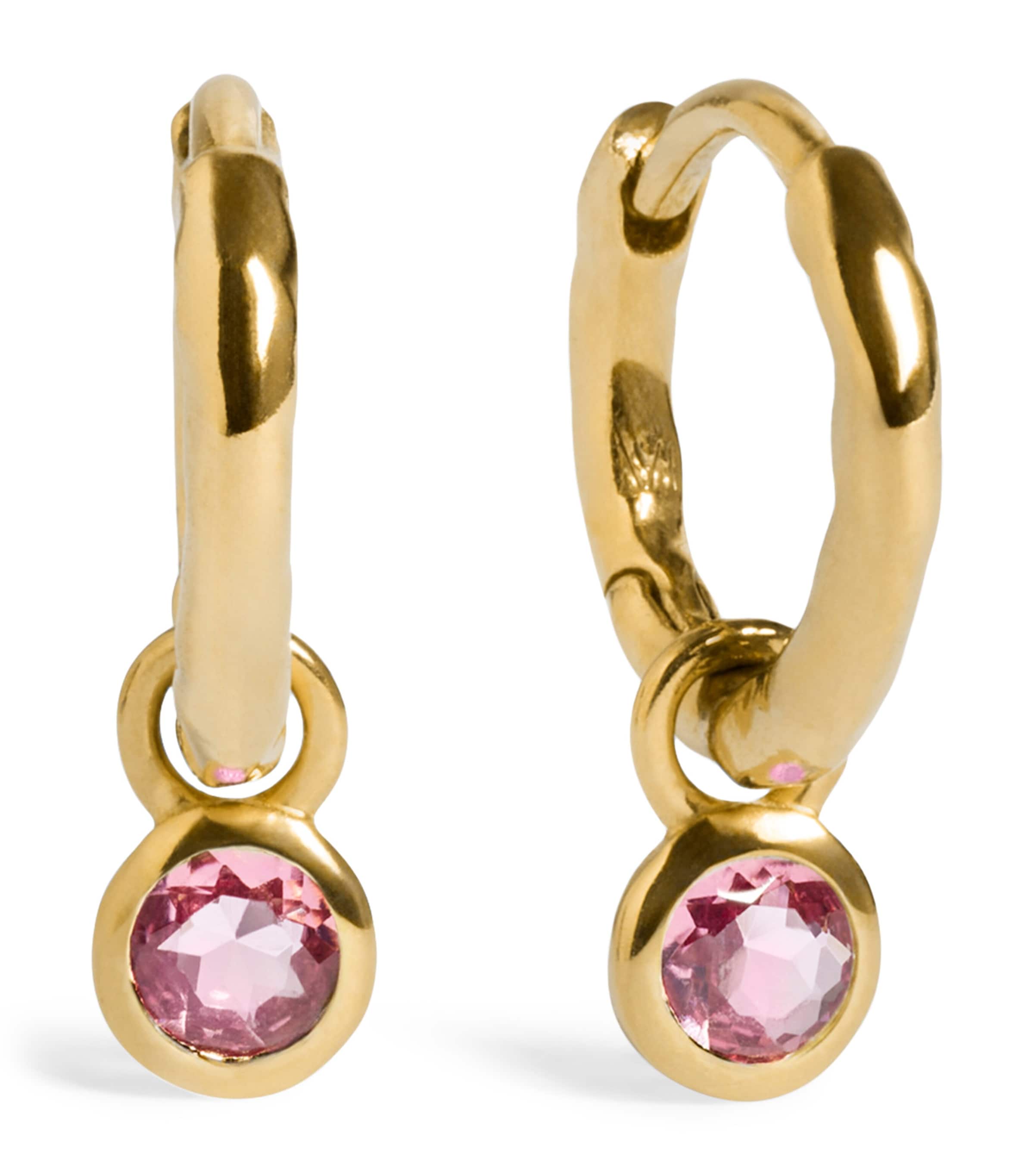 Monica Vinader Gold Vermeil and Tourmaline October Birthstone Huggie Earrings Pink