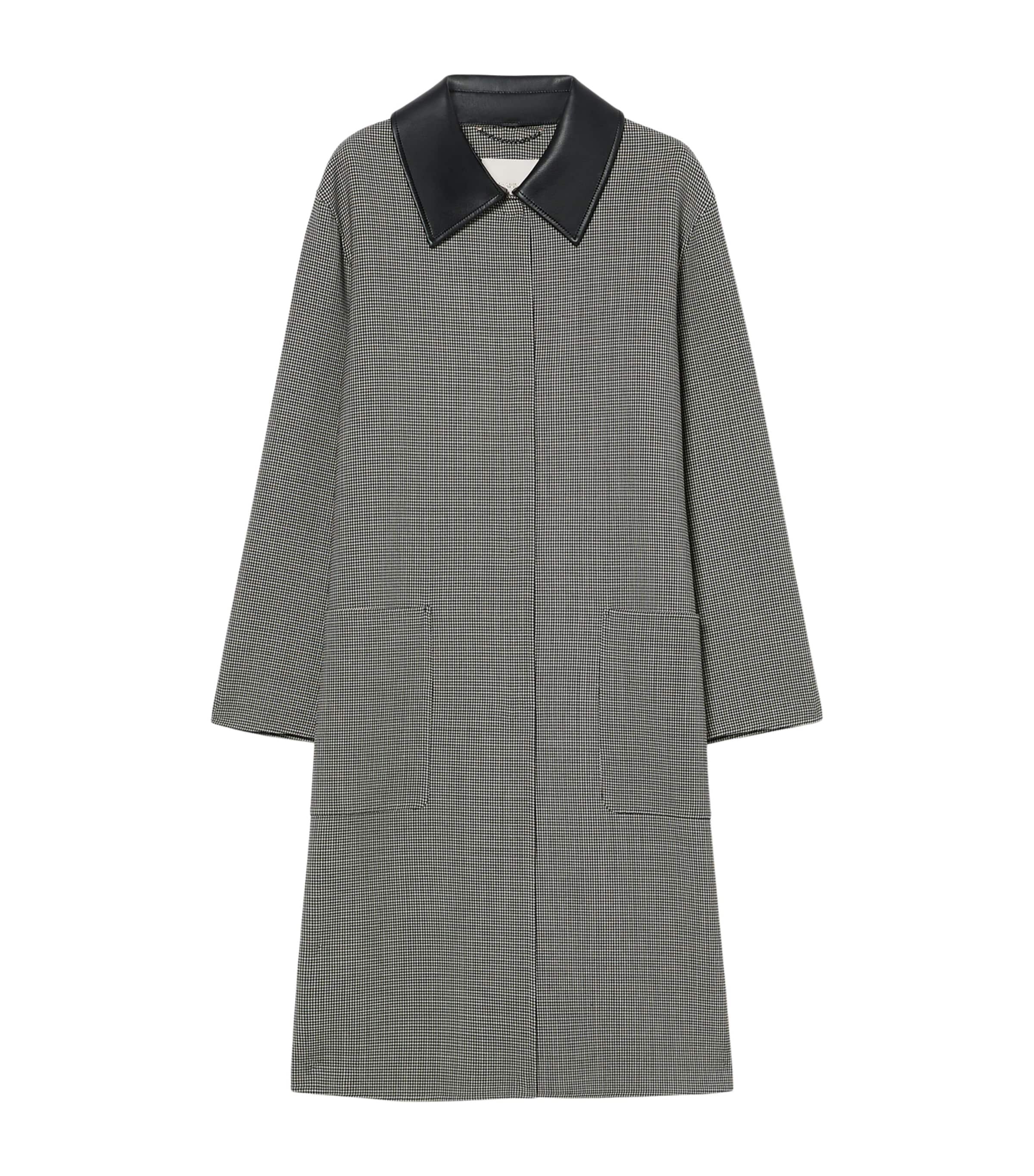 Marina Rinaldi Womens Leather-Collar Houndstooth Coat White Black