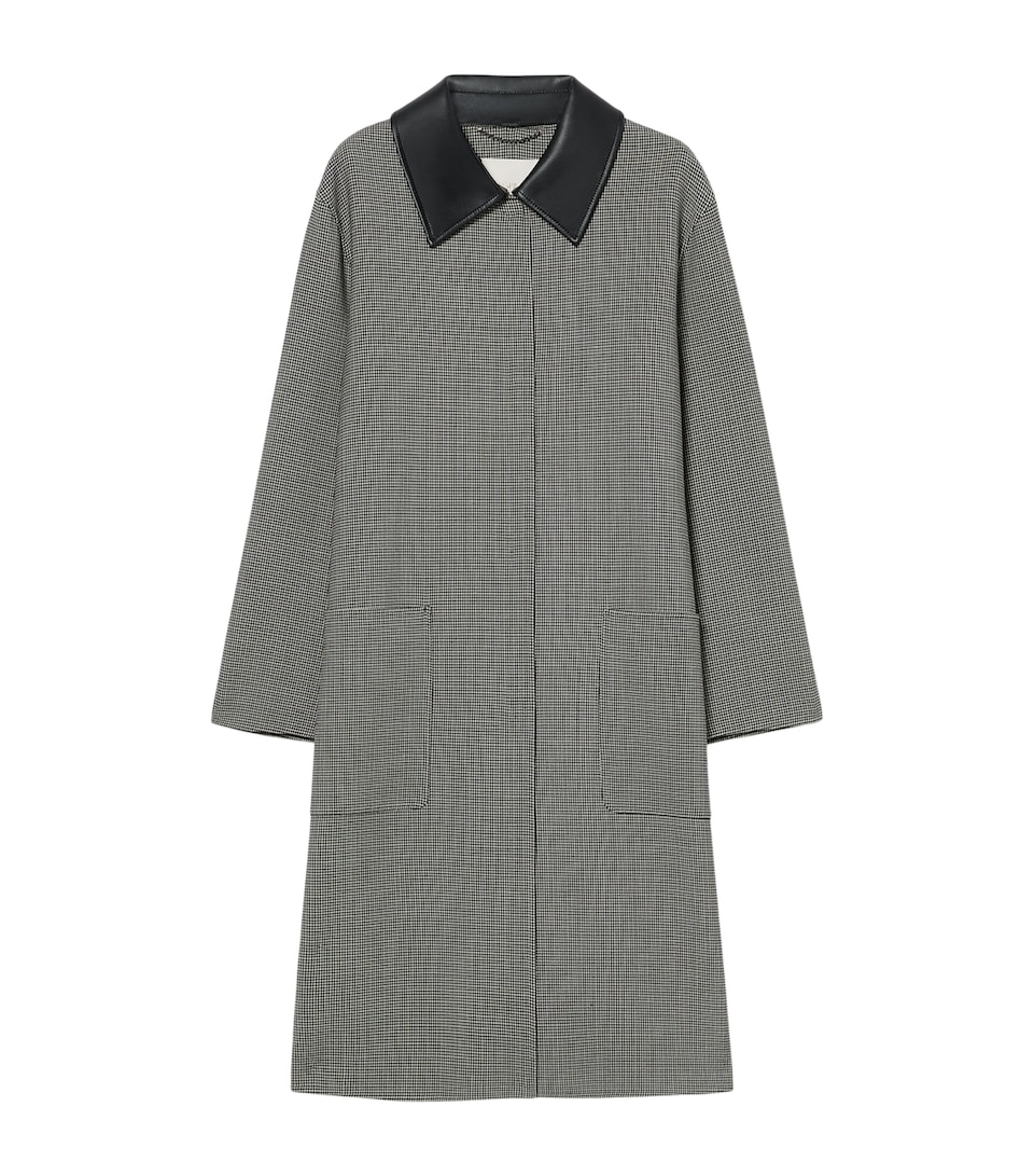 Marina Rinaldi Womens Leather-Collar Houndstooth Coat White Black