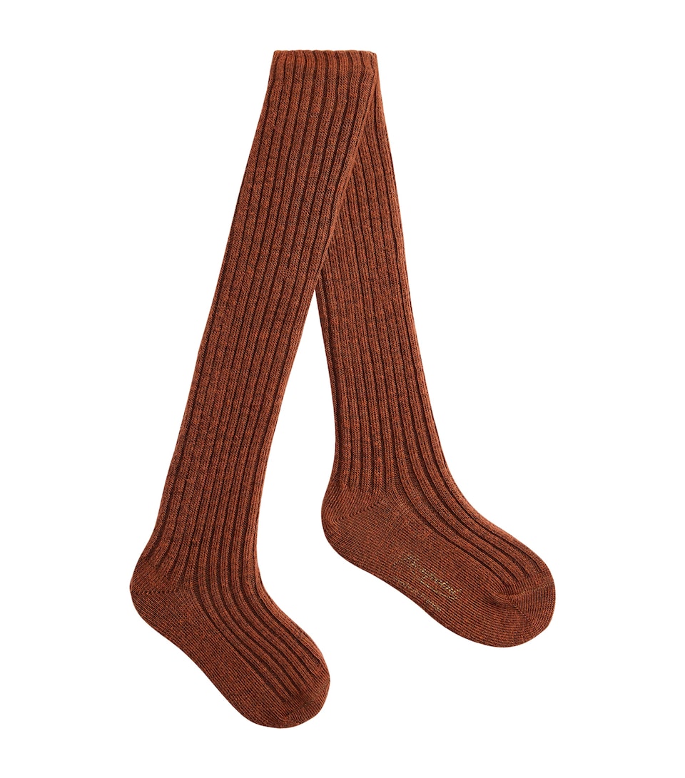 Bonpoint Cotton Banny Ribbed Tights Marron Chine