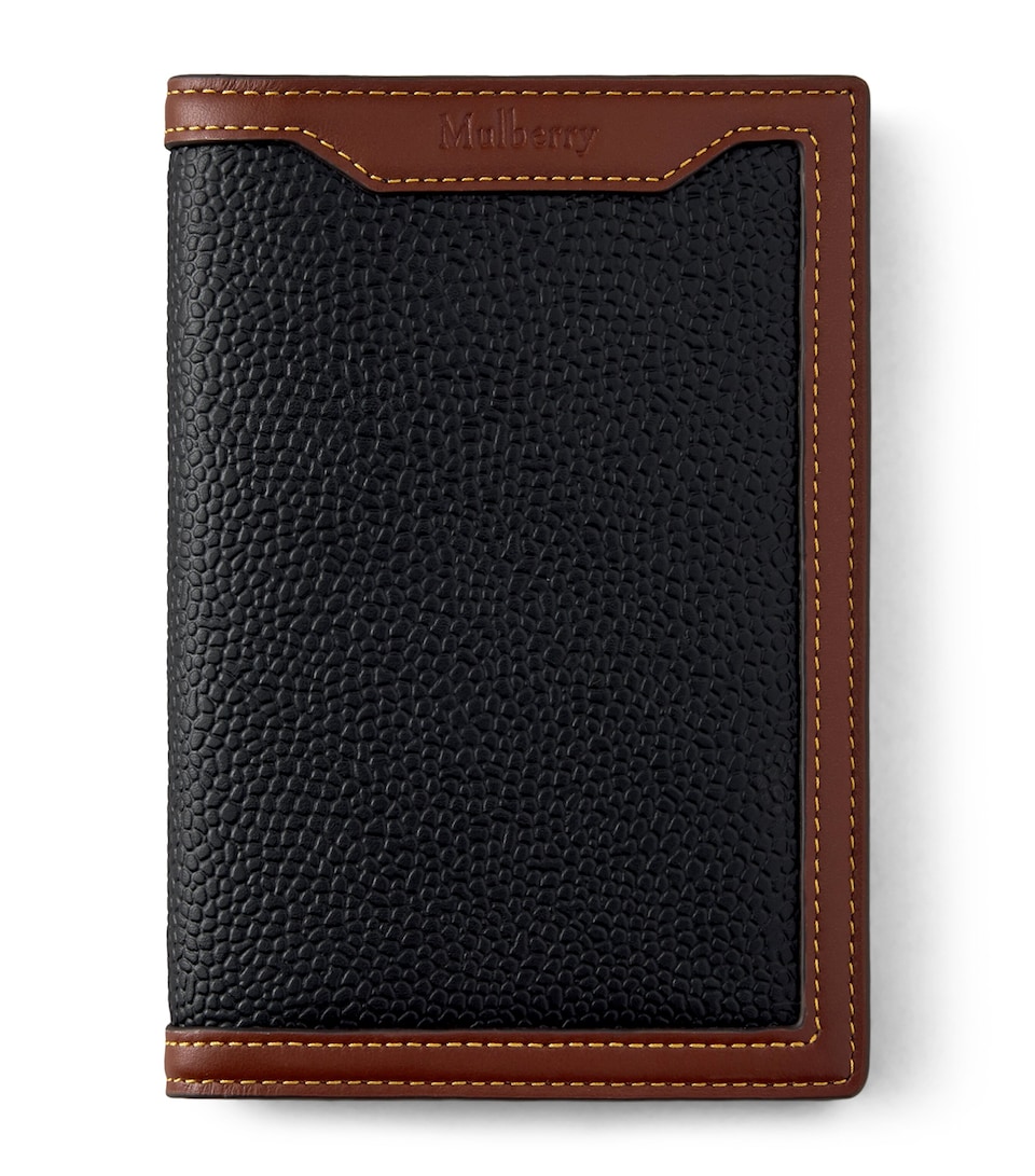 Mulberry Scotchgrain Passport Cover Black Cognac