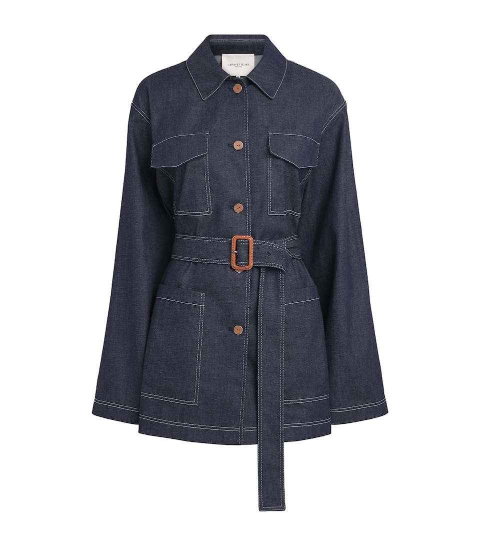 Lafayette 148 Womens Chambray Belted Jacket Shind Shipyard Indg