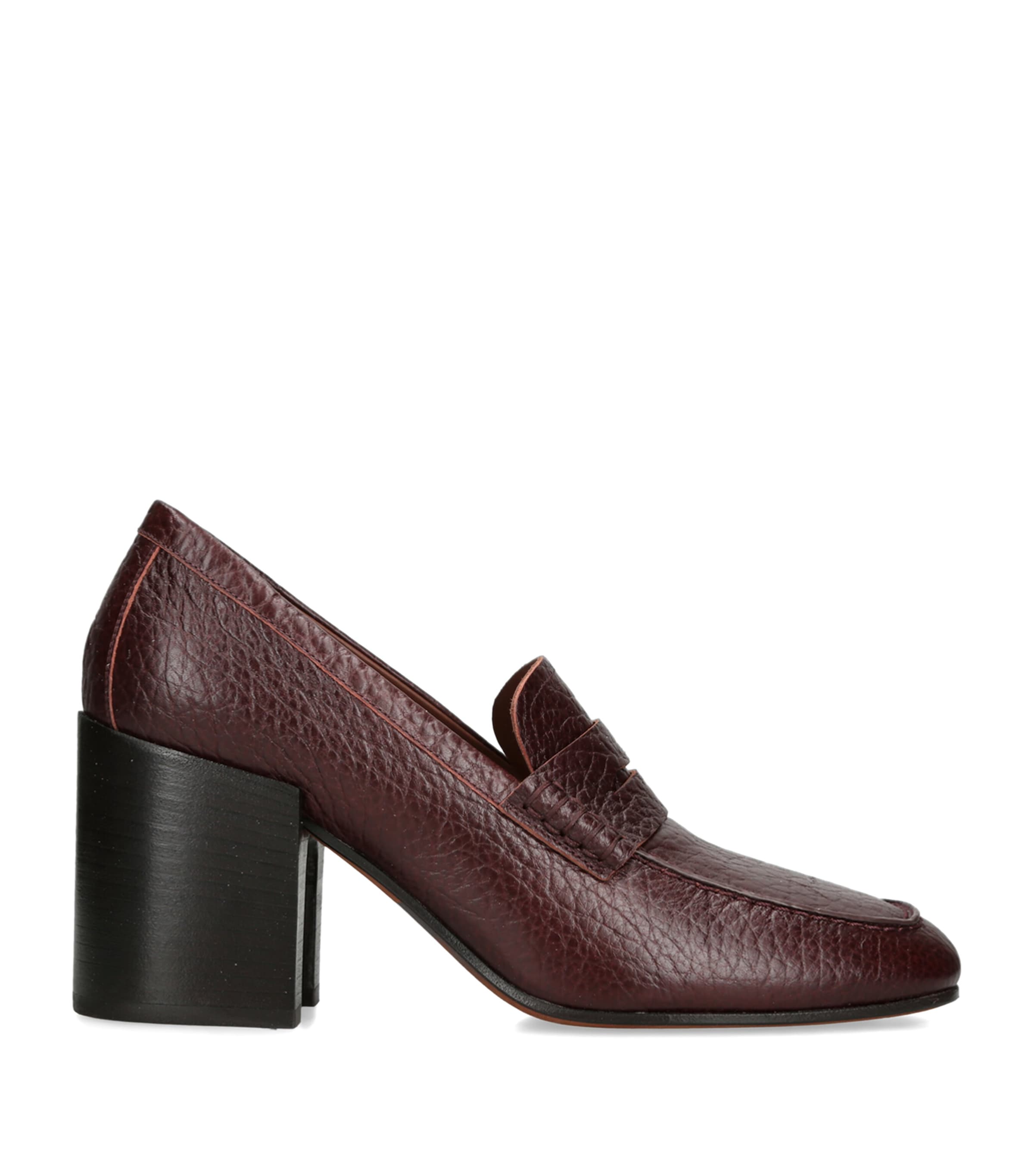 DRIES VAN NOTEN Leather Heeled Loafers 70 Wine