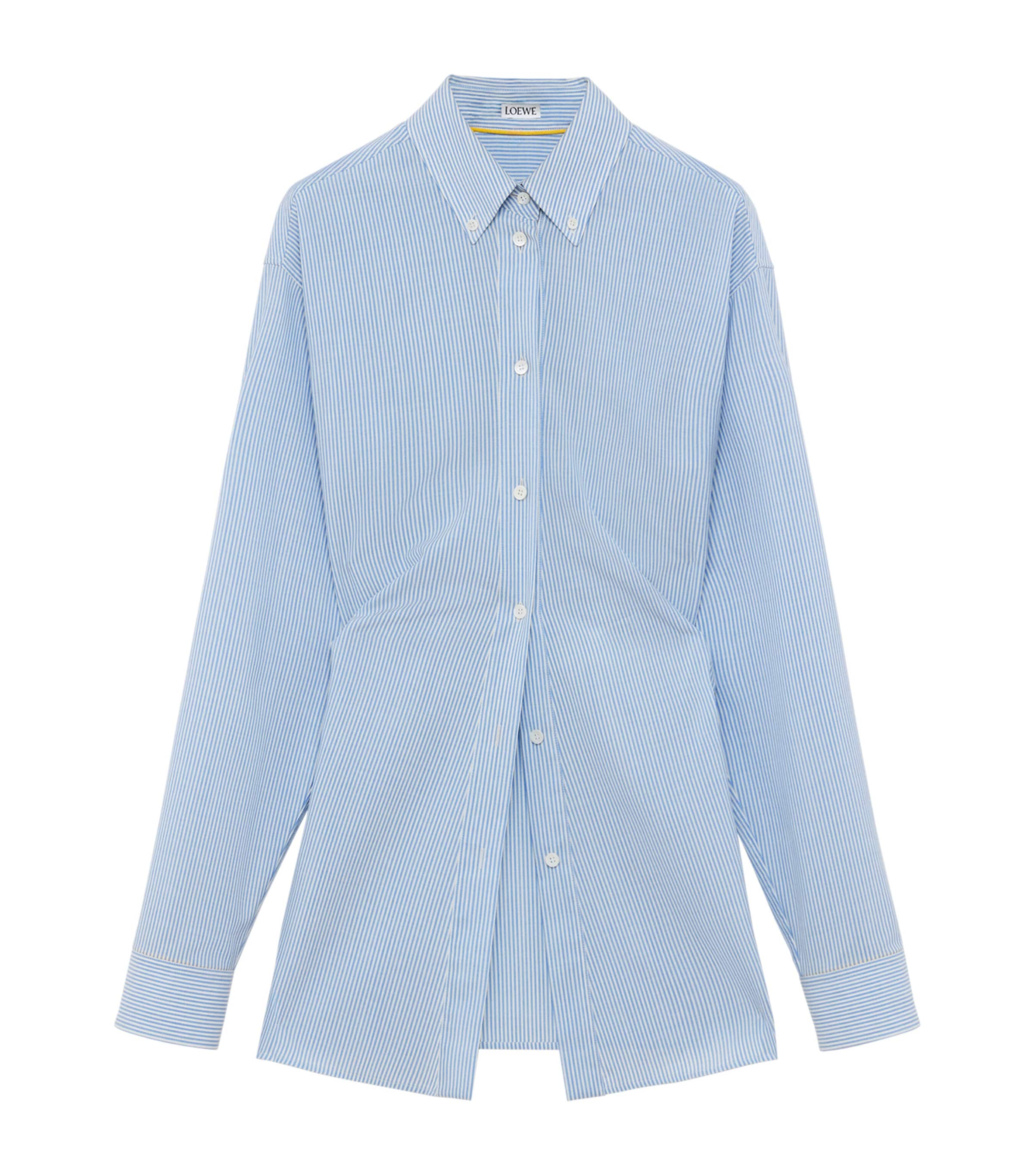 LOEWE Womens Wool Stripe Longline Shirt Blue/white