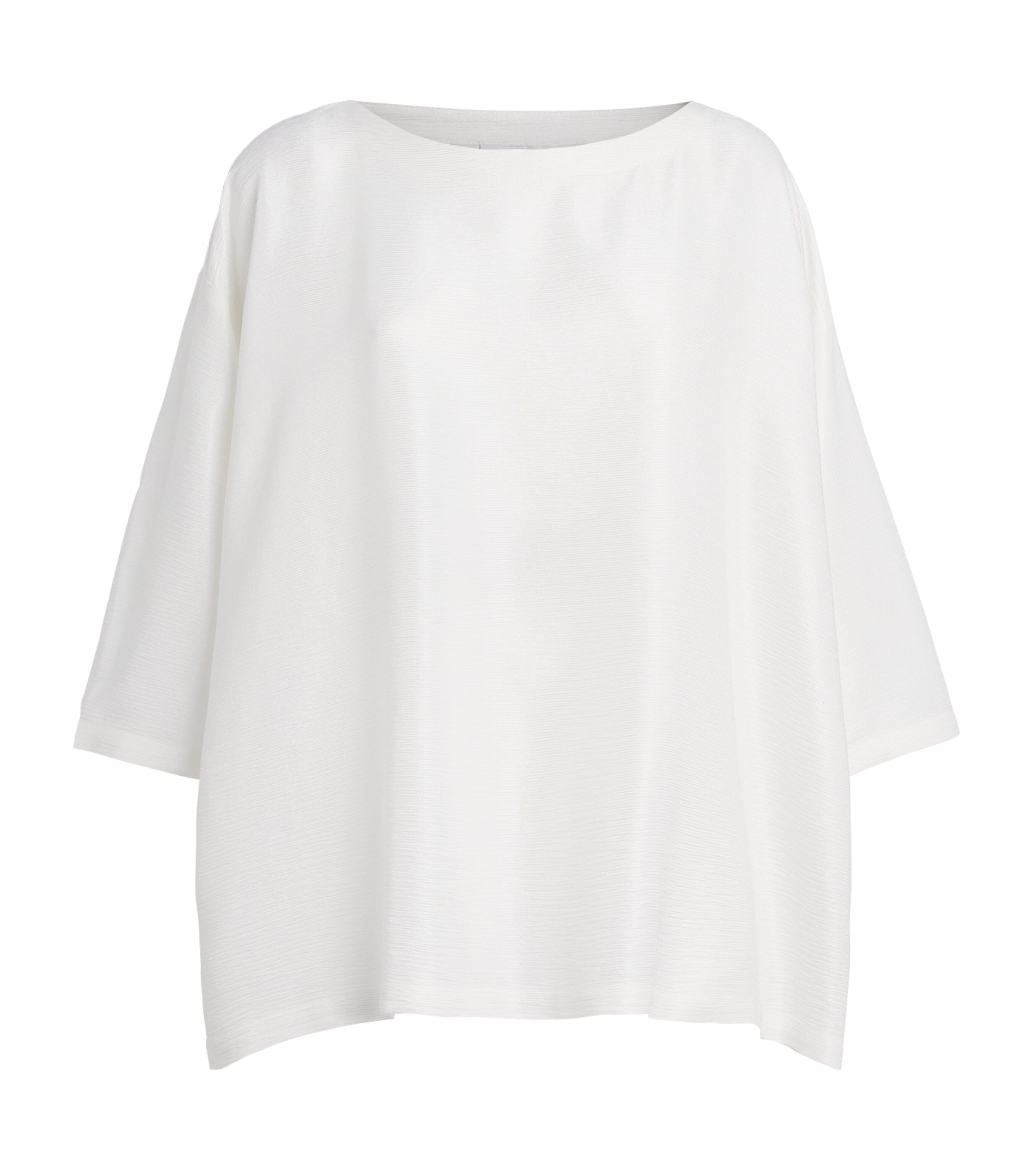 Silk Plissé Scoop-Neck Top