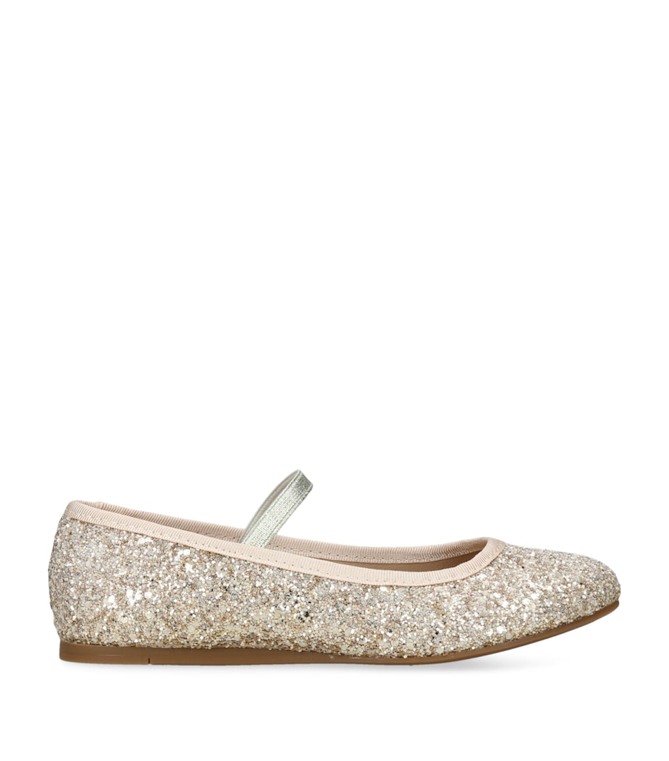 papouelli Leather Glitter Bug Ballet Flats Silver