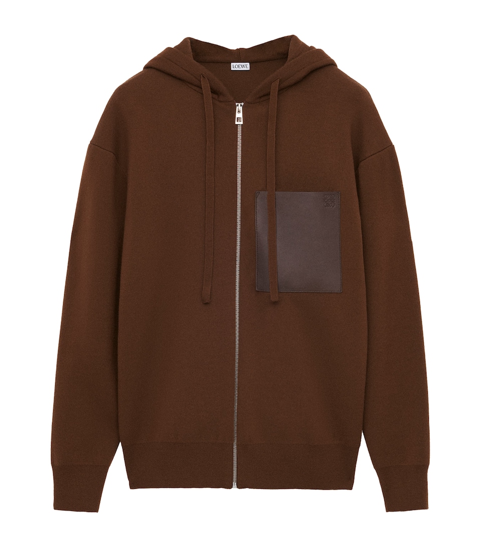 Wool-Blend Leather-Pocket Hoodie