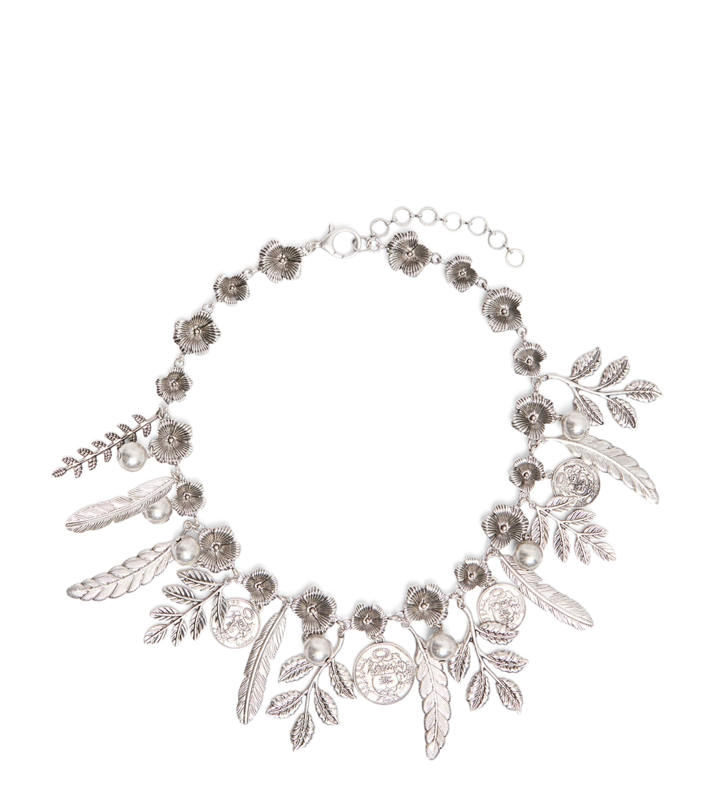 Weekend Max Mara Floral Charm Necklace Silver