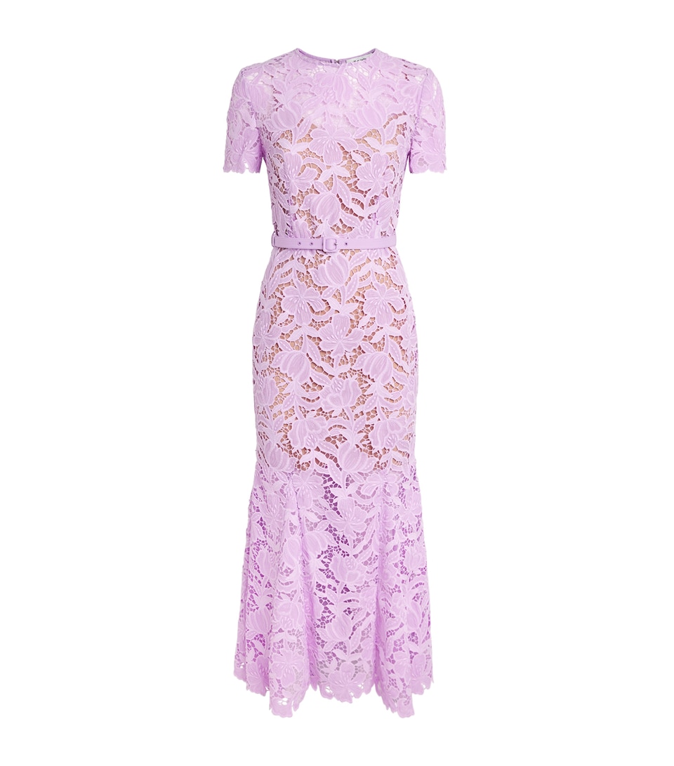Self-Portrait Womens Lace Belted Midi Dress Lilac