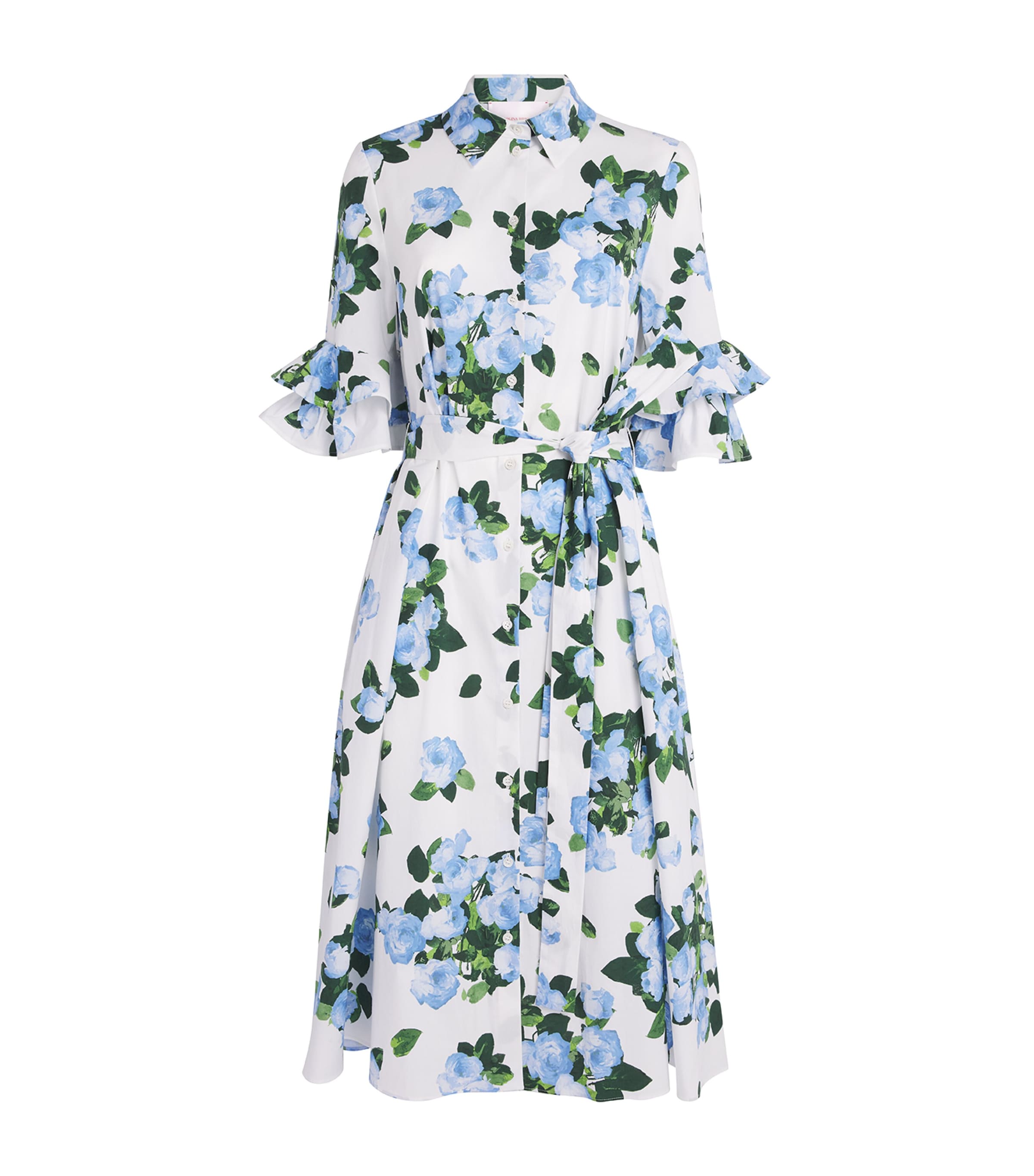 Carolina Herrera Womens Rose Print Midi Shirt Dress White Multi