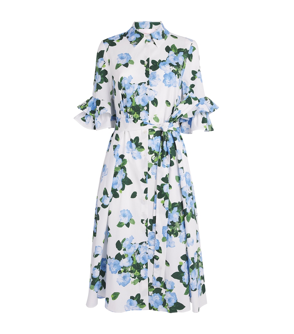 Carolina Herrera Womens Rose Print Midi Shirt Dress White Multi