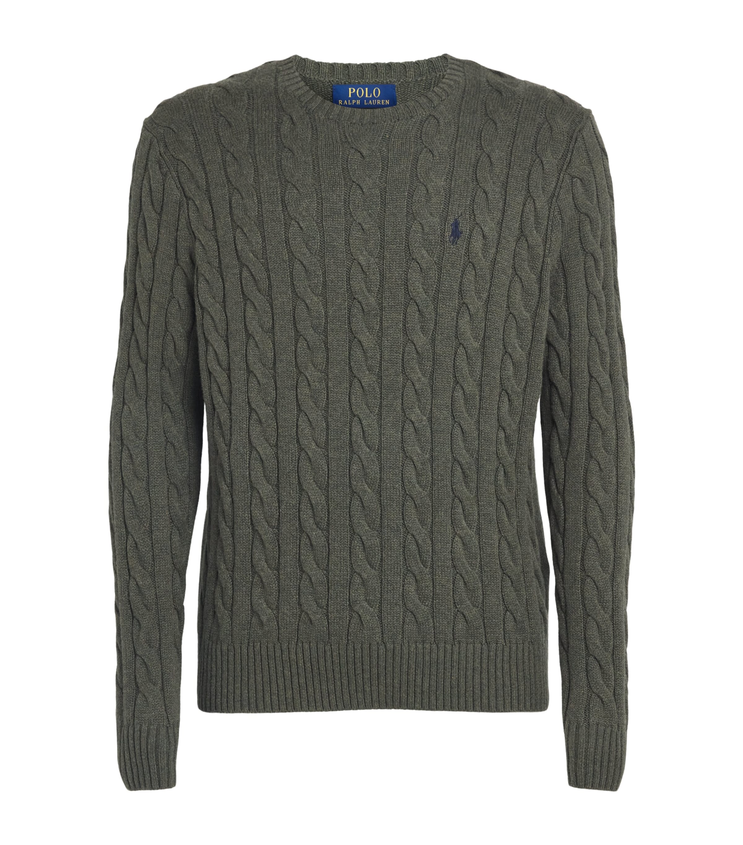 Polo Ralph Lauren Mens Cotton Cable-Knit Sweater Olive Shrub Heather