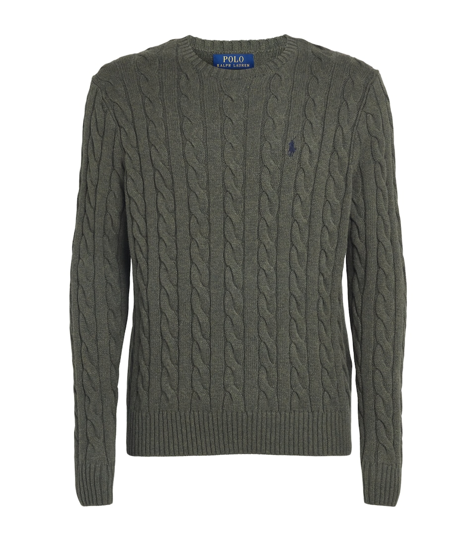 Polo Ralph Lauren Mens Cotton Cable-Knit Sweater Olive Shrub Heather