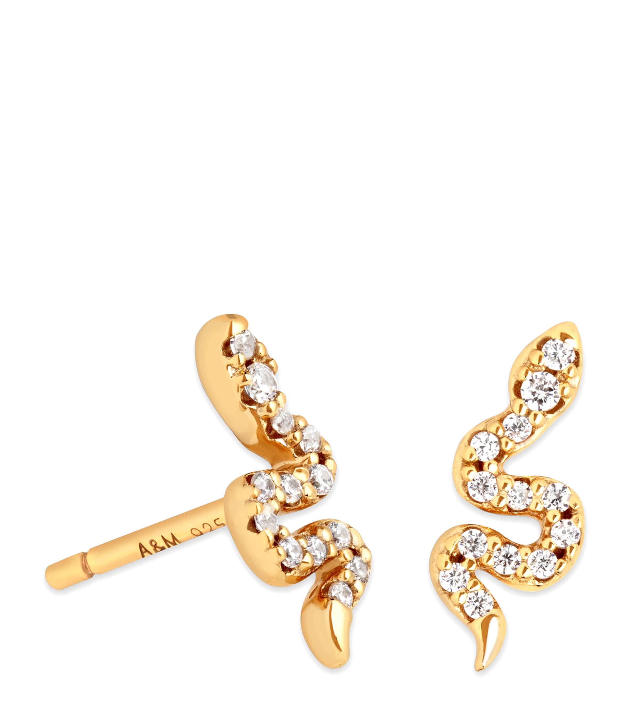 Gold-Plated Sterling Silver and Cubic Zirconia Snake Stud Earrings