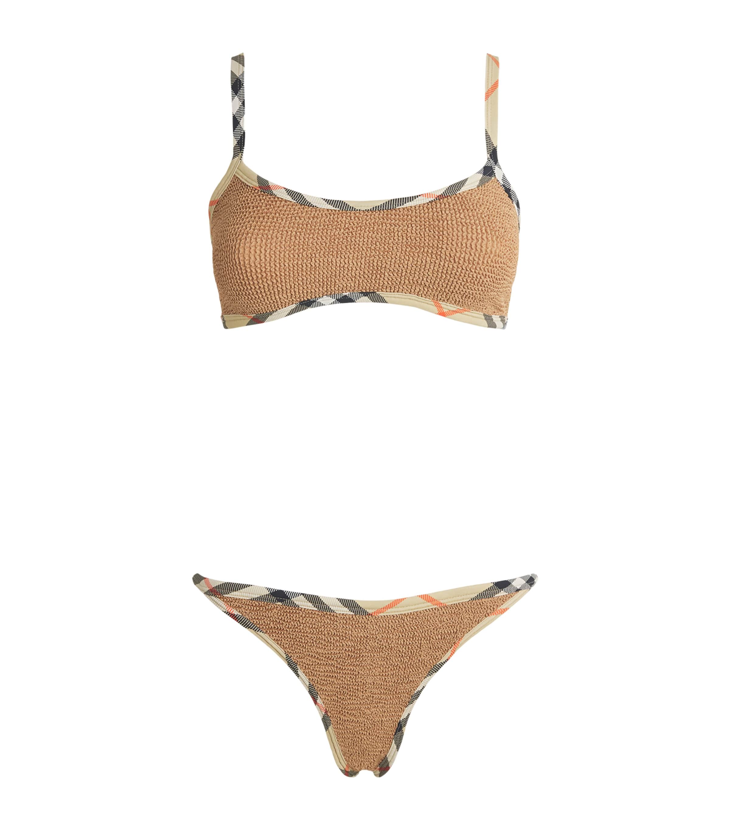 Hunza G Womens x Burberry Check-Trim Tyler Bikini Metallic Cocoa