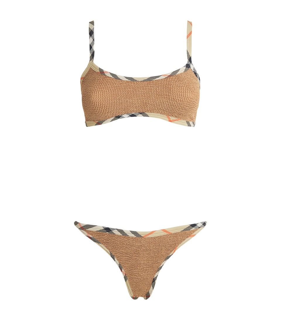 Hunza G Womens x Burberry Check-Trim Tyler Bikini Metallic Cocoa