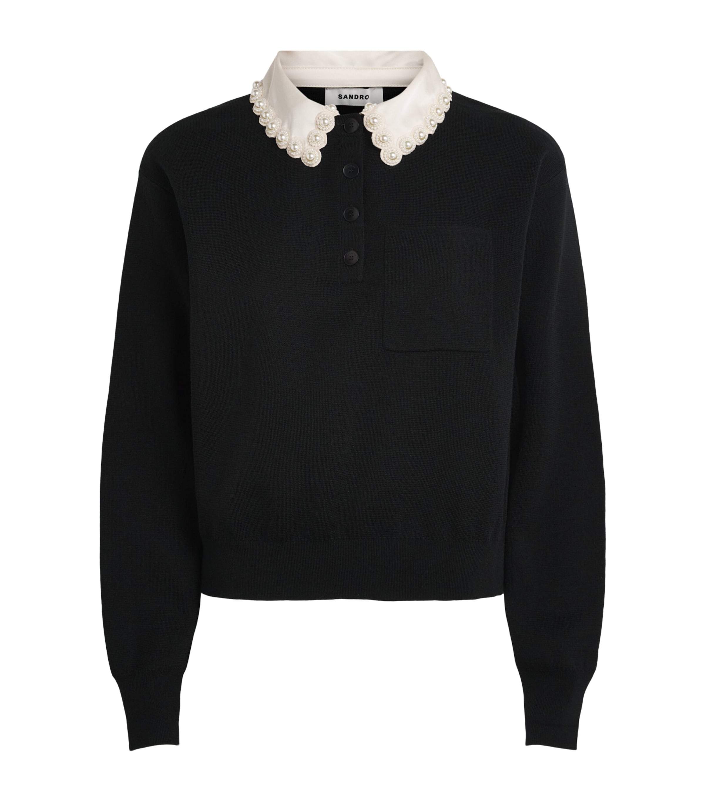 Sandro Paris Womens Wool-Blend Embellished-Collar Sweater Black