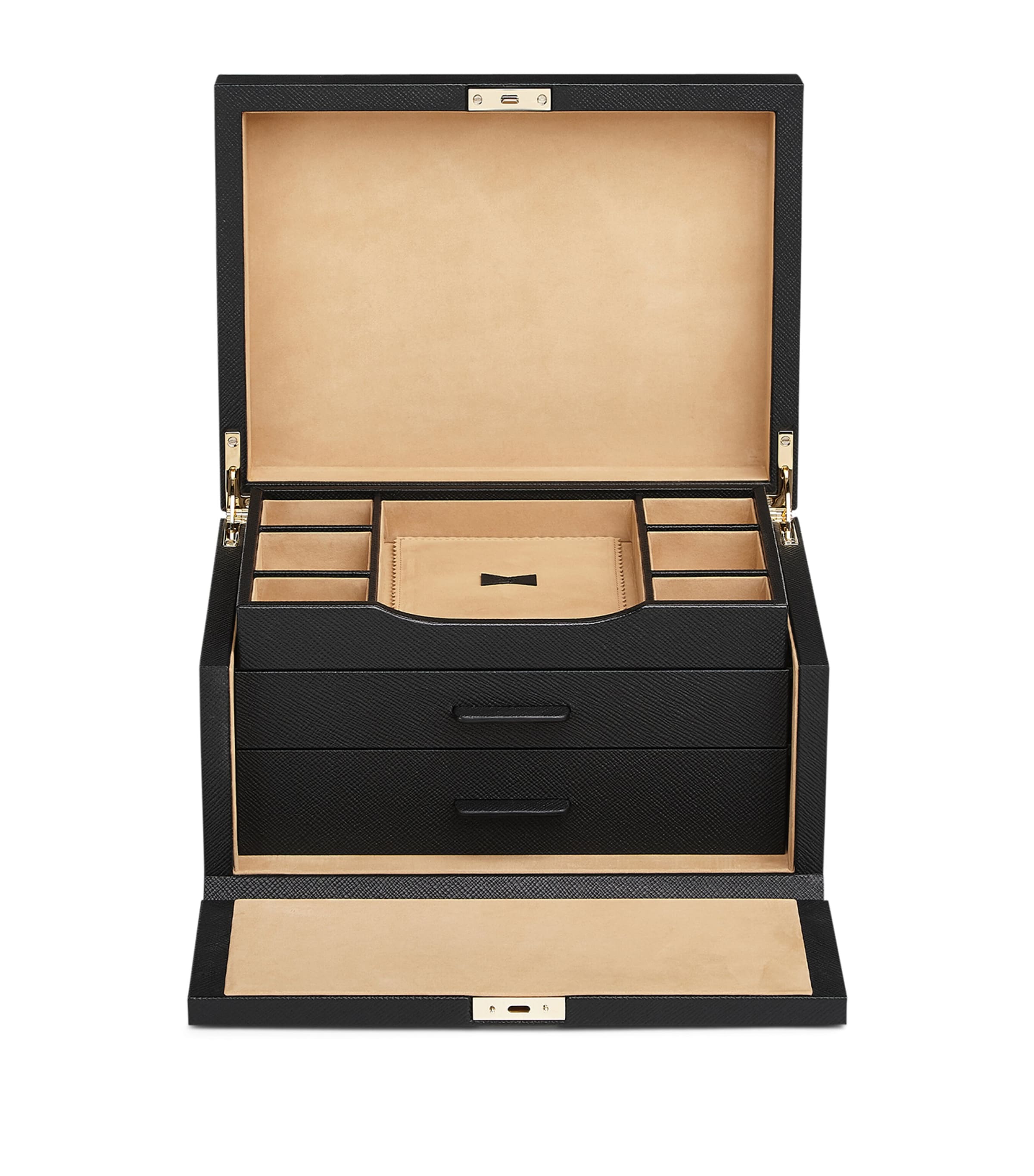 Smythson Leather 3-Drawer Panama Jewellery Box Black