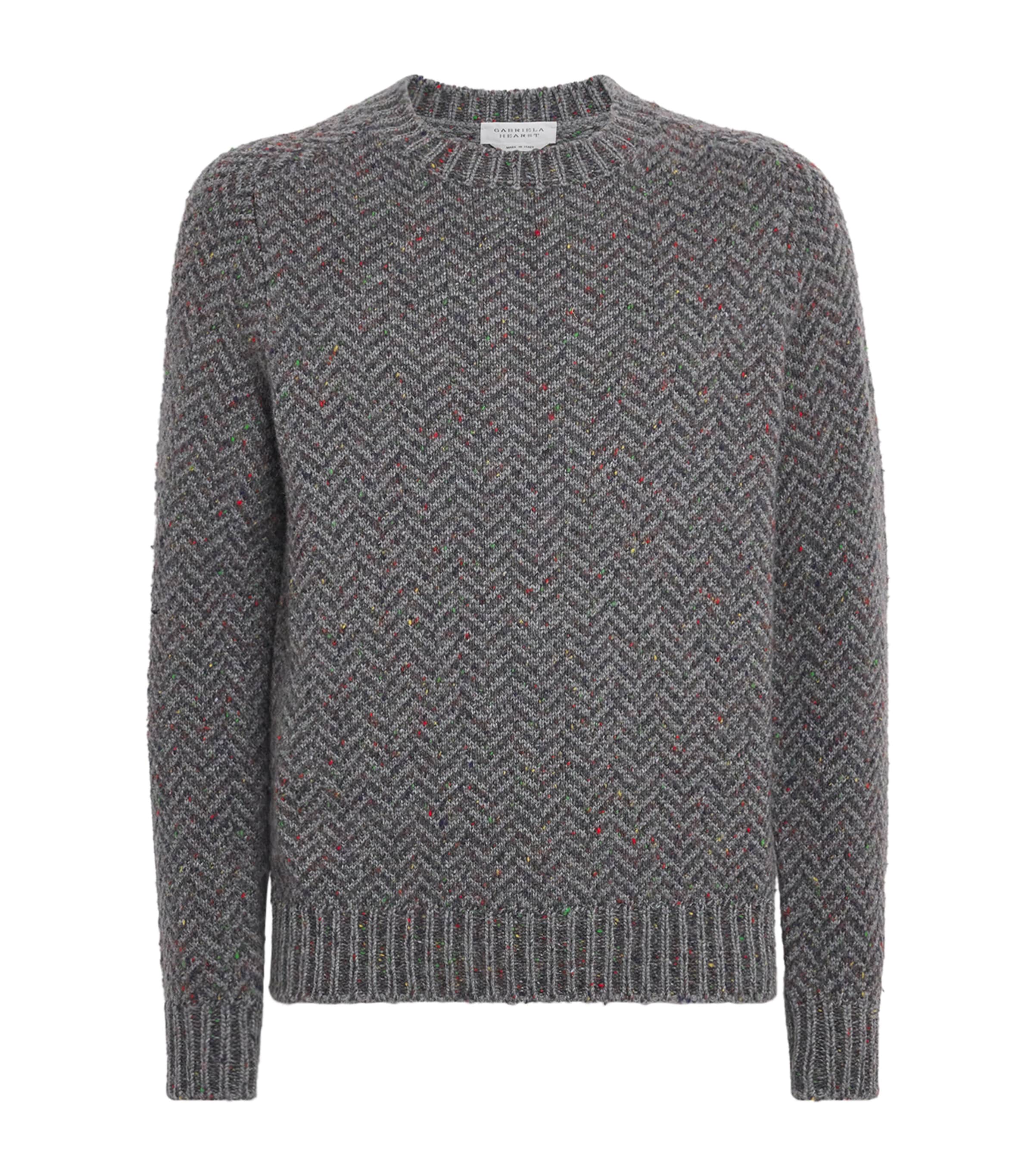 Gabriela Hearst Mens Cashmere Herringbone Sermo Sweater Charcoal Multi