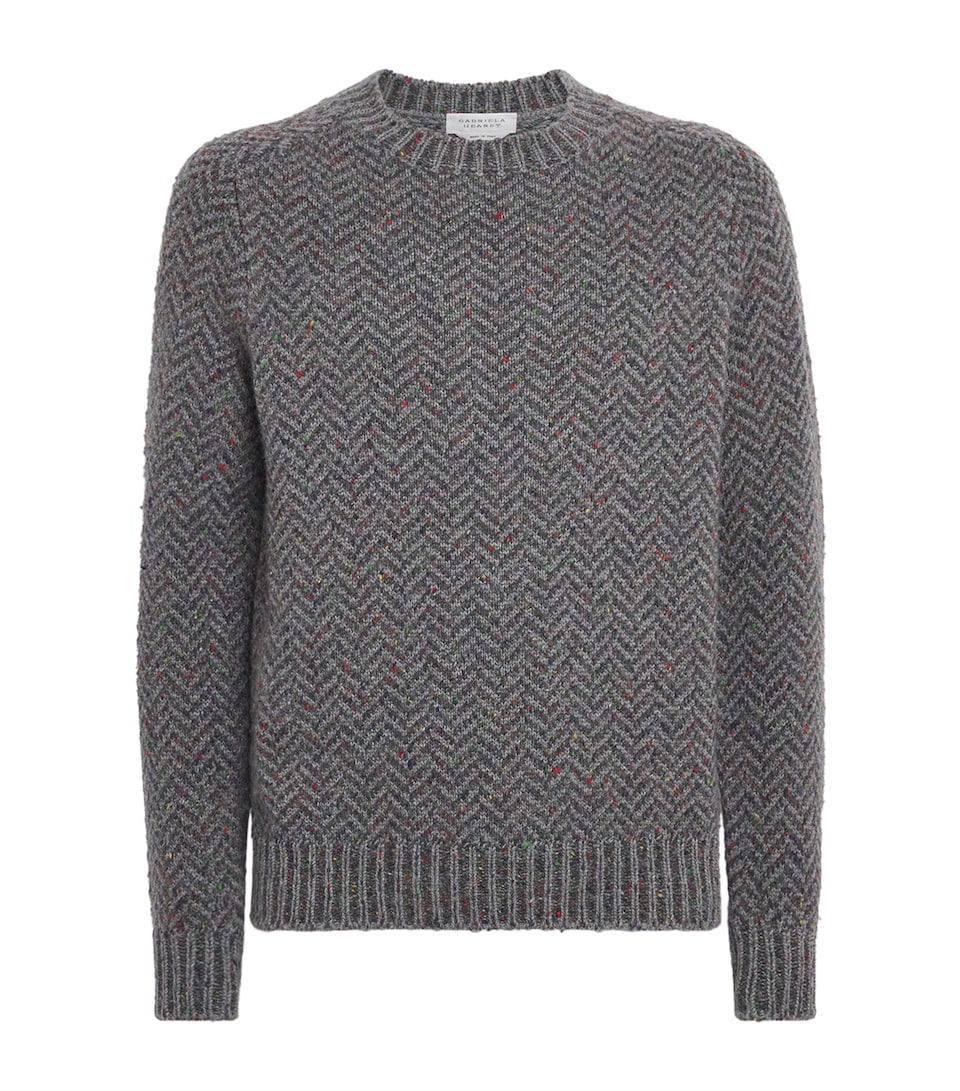 Gabriela Hearst Mens Cashmere Herringbone Sermo Sweater Charcoal Multi