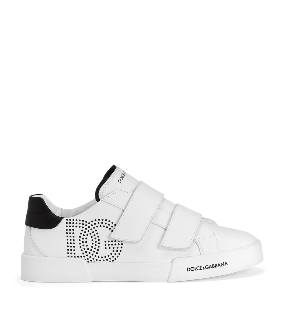 Dolce&Gabbana Kids Leather Logo Velcro Sneakers White/black