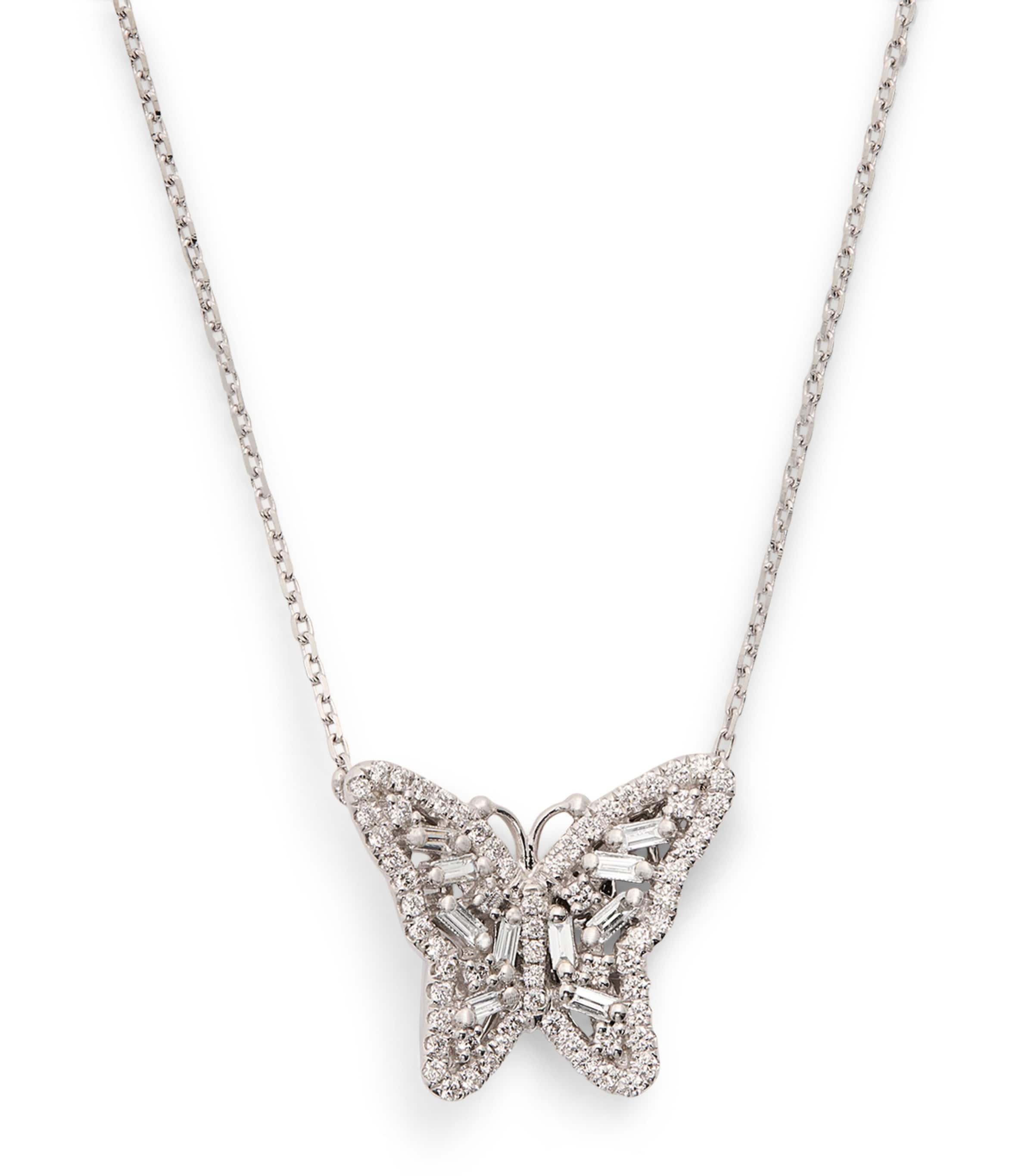 White Gold and Diamond Bold Butterfly Necklace