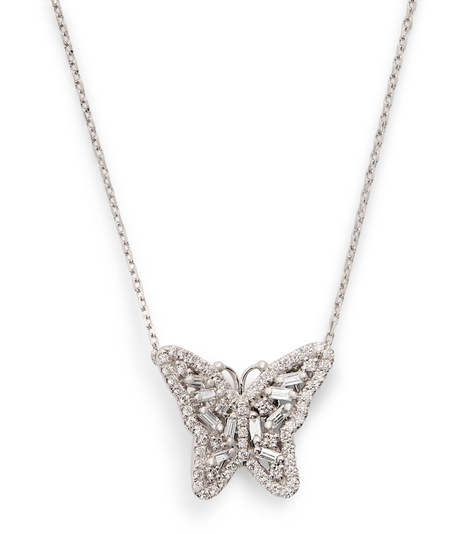 White Gold and Diamond Bold Butterfly Necklace