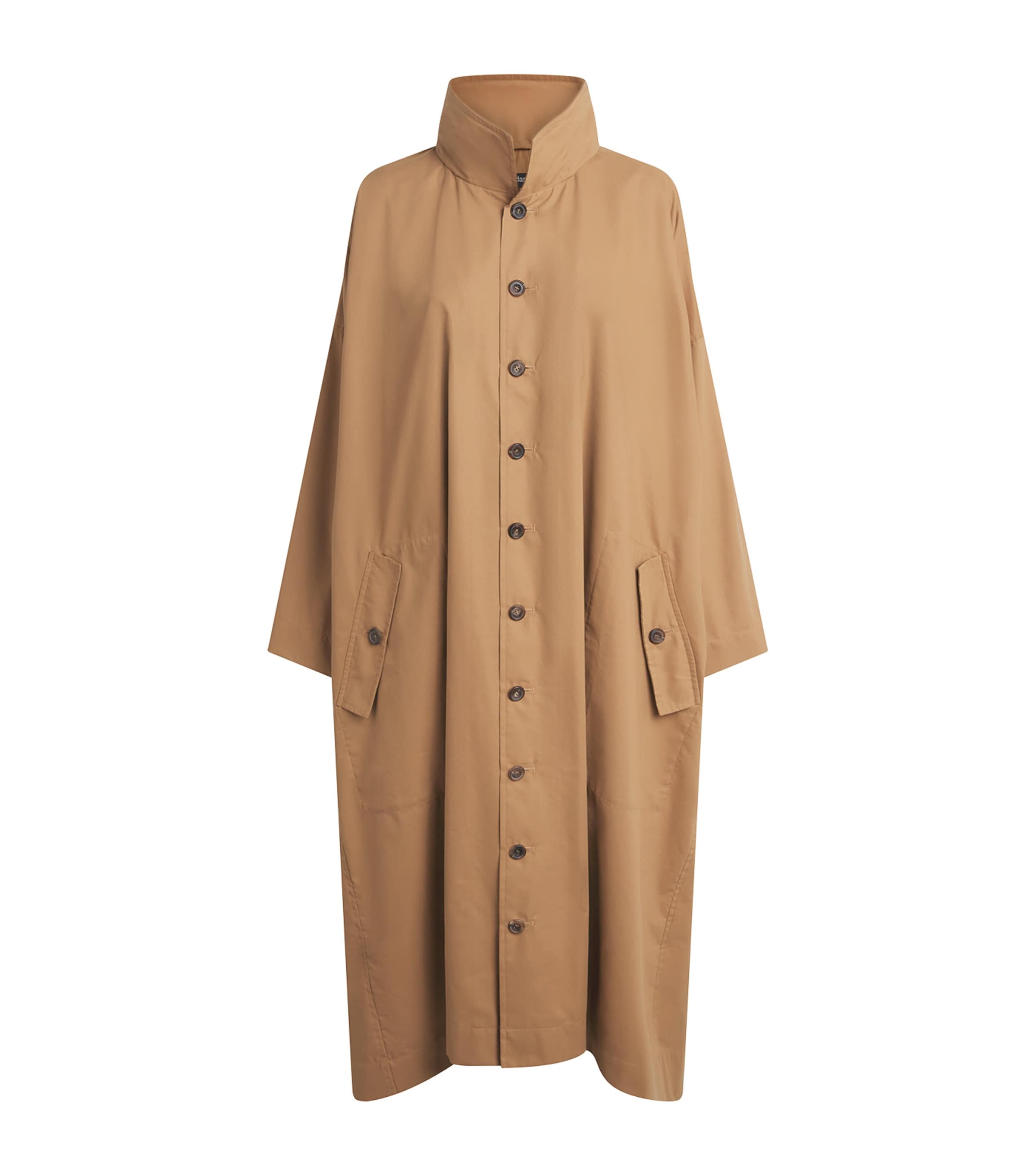 Eskandar Womens Cotton-Blend Hooded Raincoat Camel