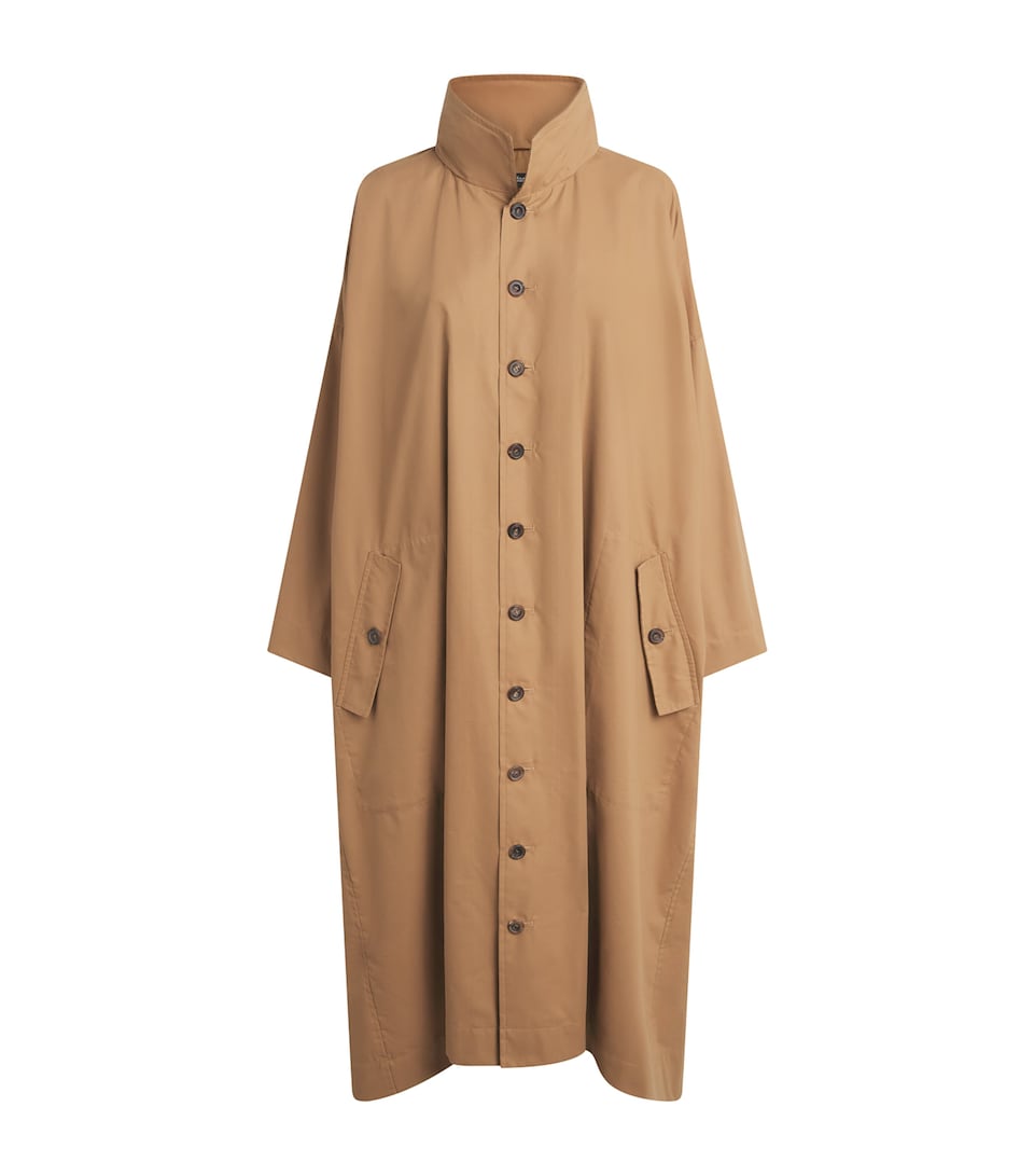 Eskandar Womens Cotton-Blend Hooded Raincoat Camel